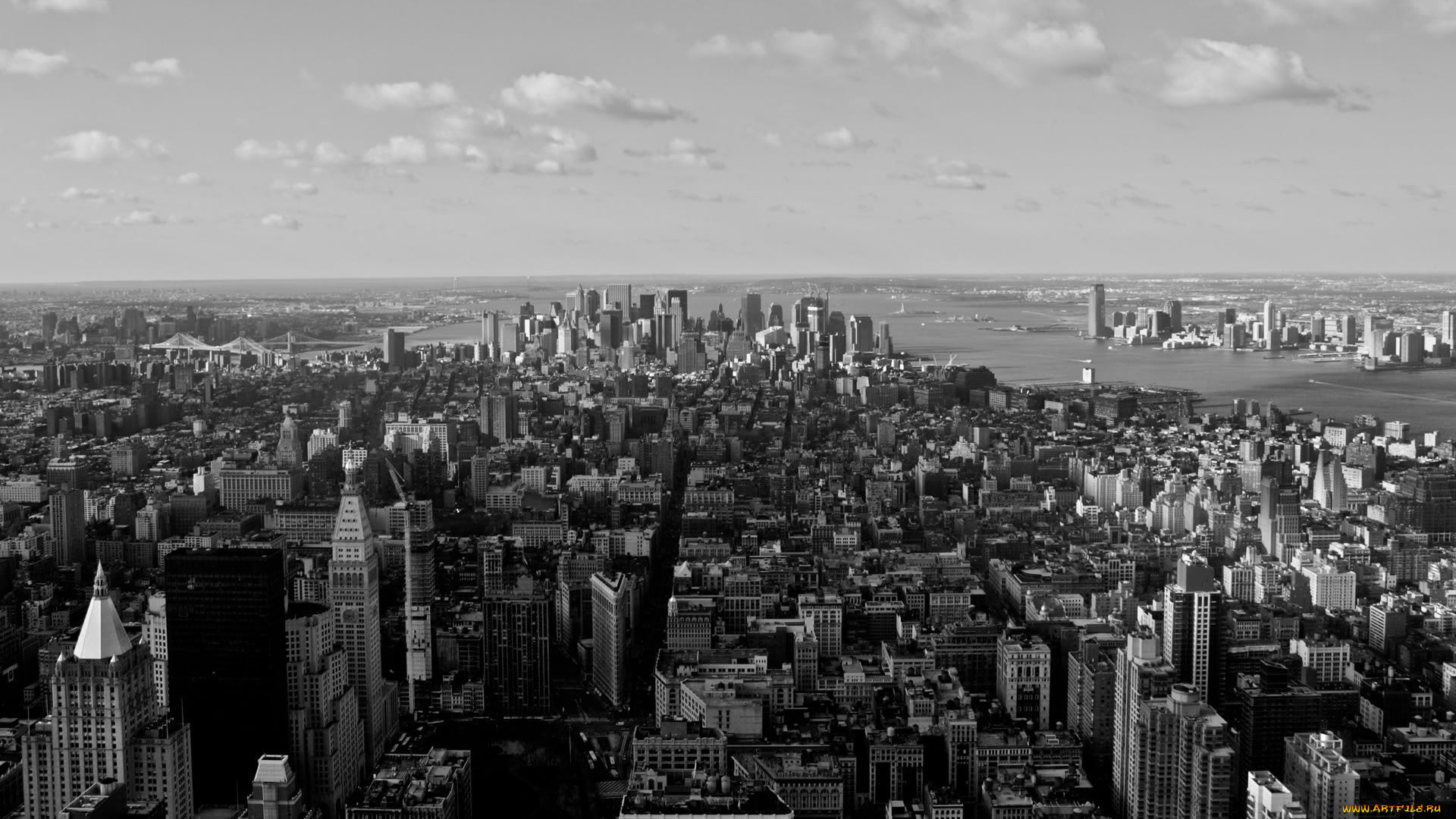 нью, йорк, города, сша, птичий, полет, панорама, город, нью-йорк