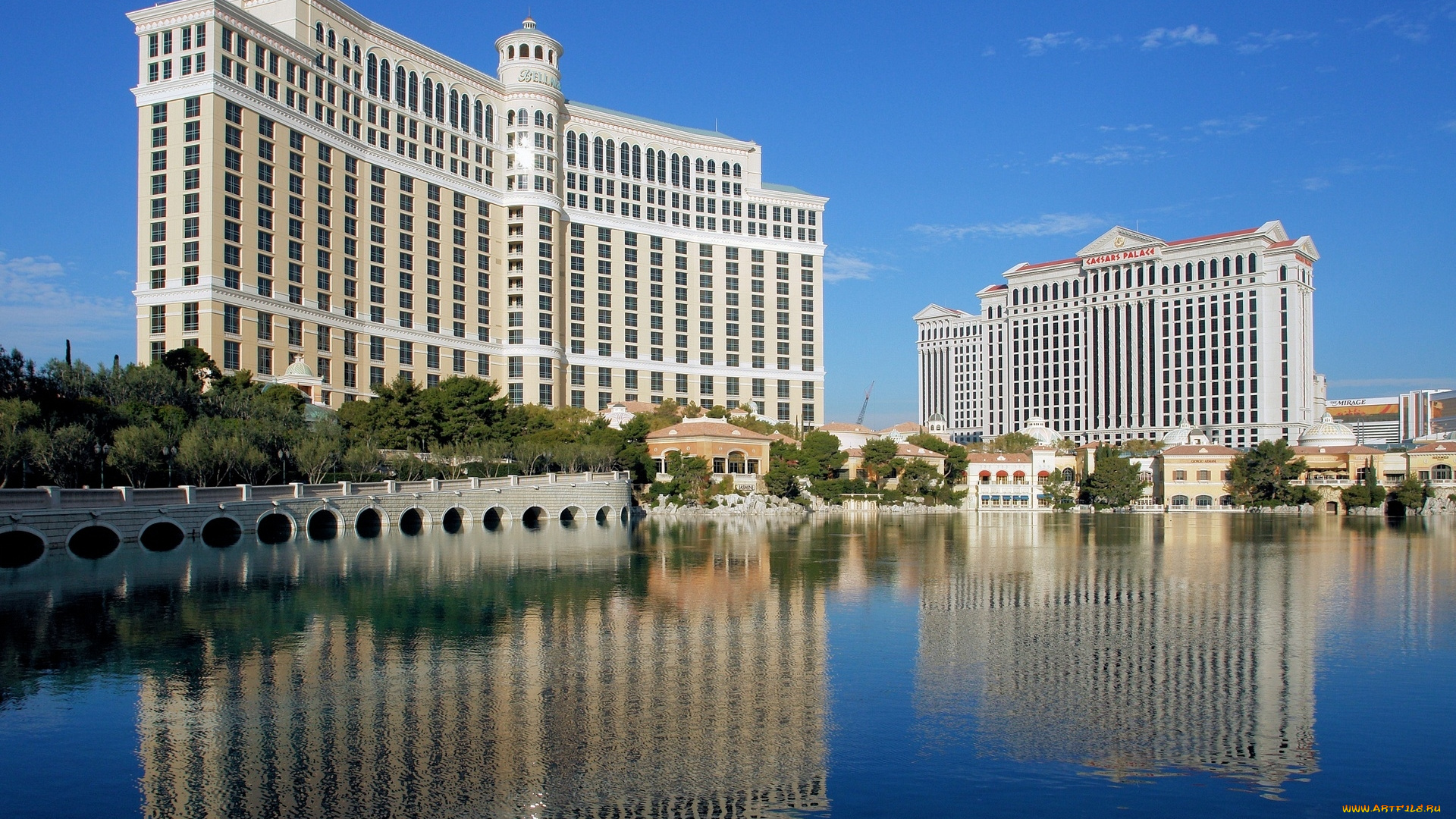 отели, города, лас, вегас, сша, вода, небо, деревья, казино