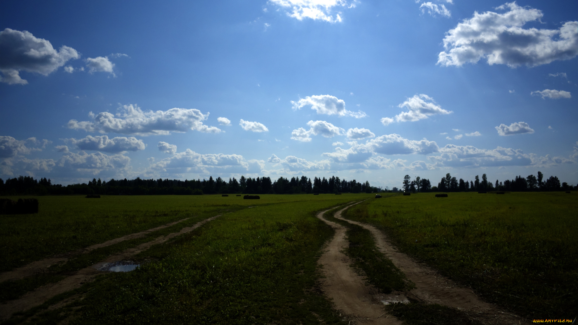 сиверская, природа, дороги, облака, поле, пейзаж, небо, дорога, сено