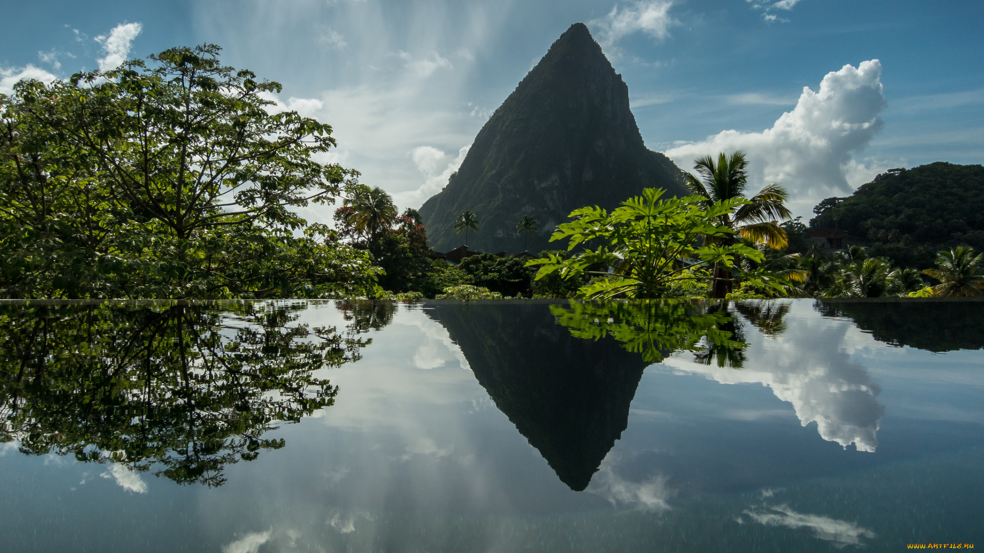 soufri&, 232, re, saint, lucia, природа, реки, озера, soufriere, caribbean, суфриер, сент-люсия, вест-индия, гора, отражение, вода, деревья