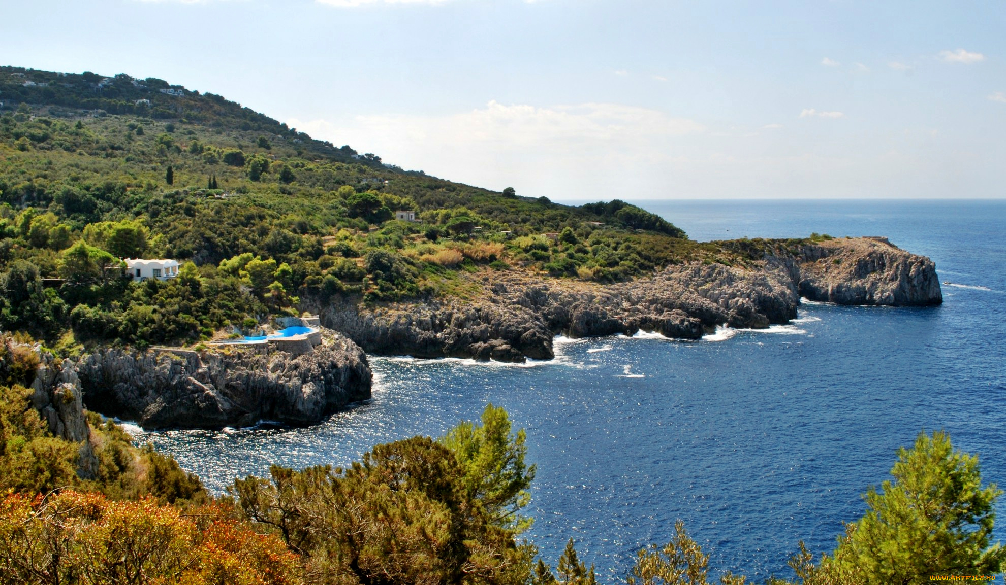 la, punta, campetiello, il, fortino, di, mesolaморе, залив, берег, лес, панорама, природа, побережье, море, леса