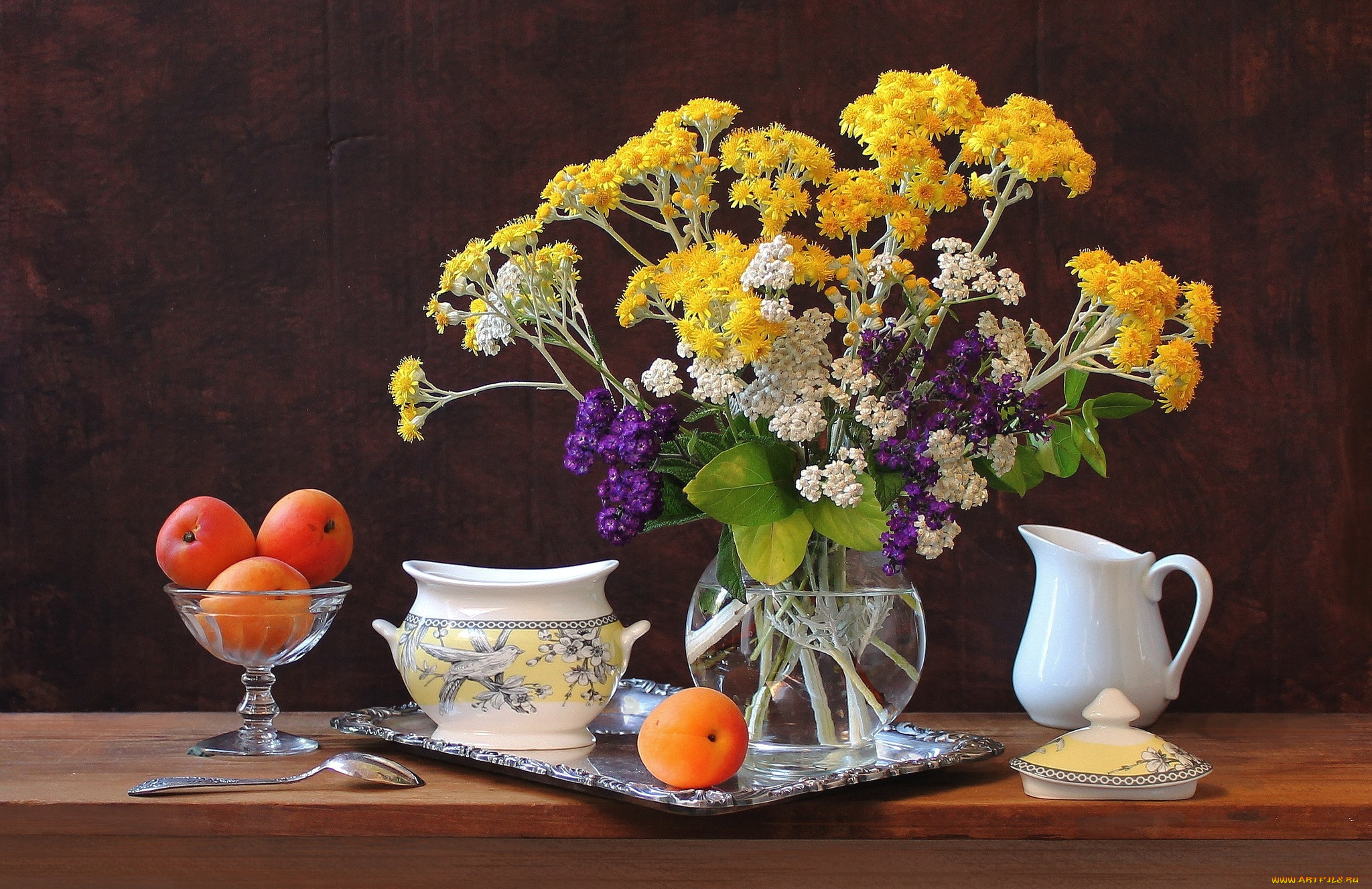 еда, персики, сливы, абрикосы, цветы, букет