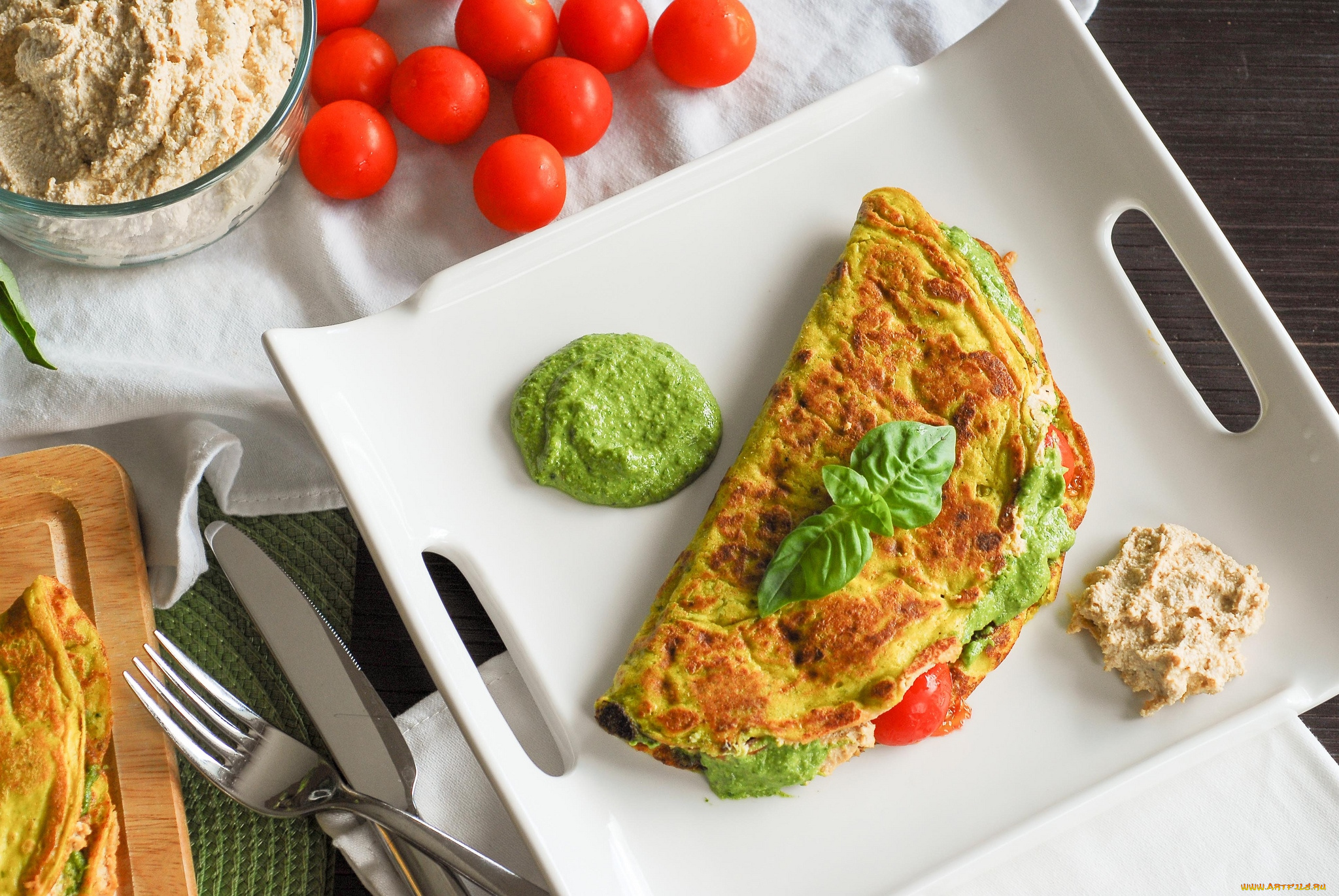 еда, Яичные, блюда, омлет, помидоры, соусы