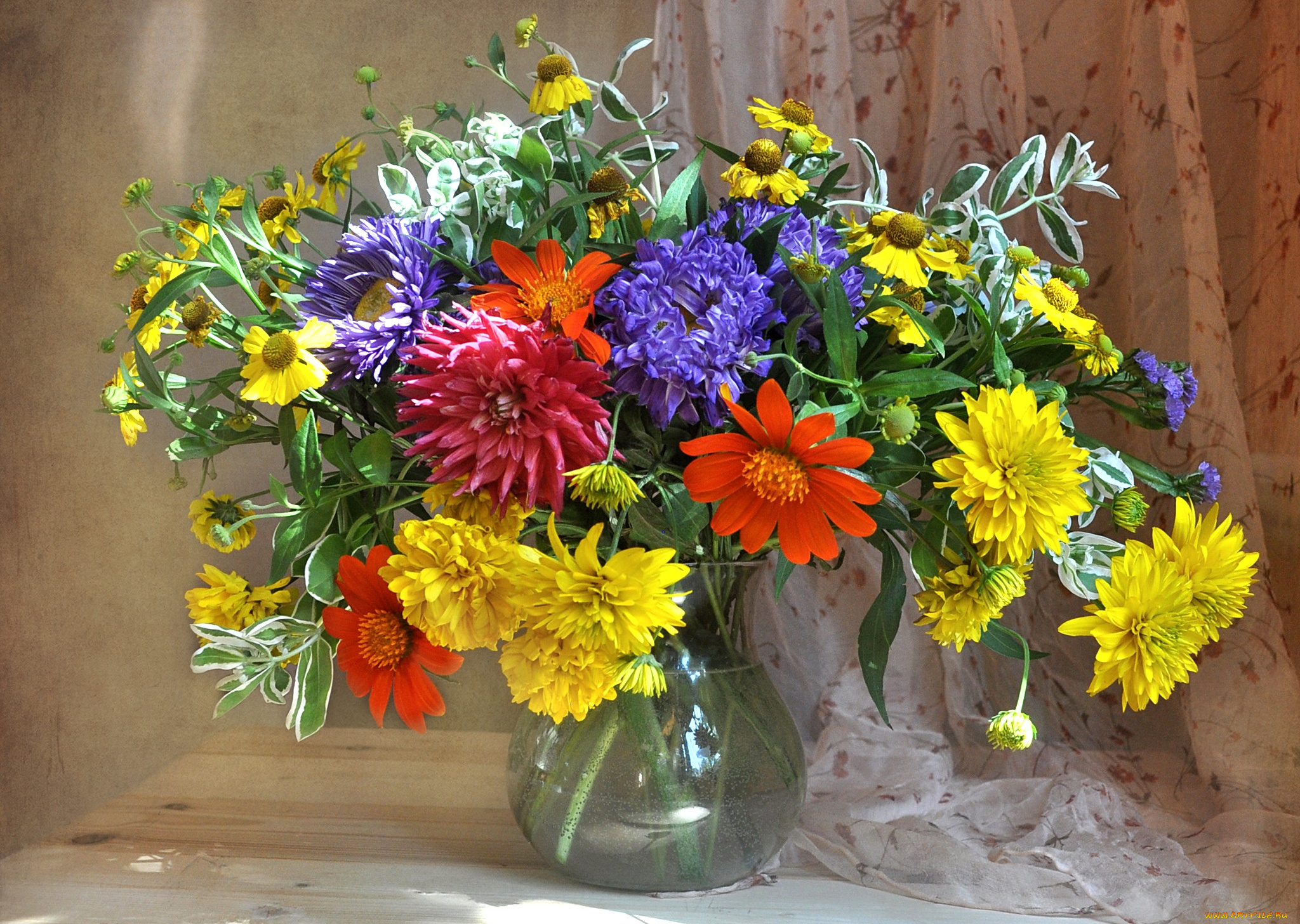 цветы, букеты, композиции, георгин, астры, рудбекия, гайлардия
