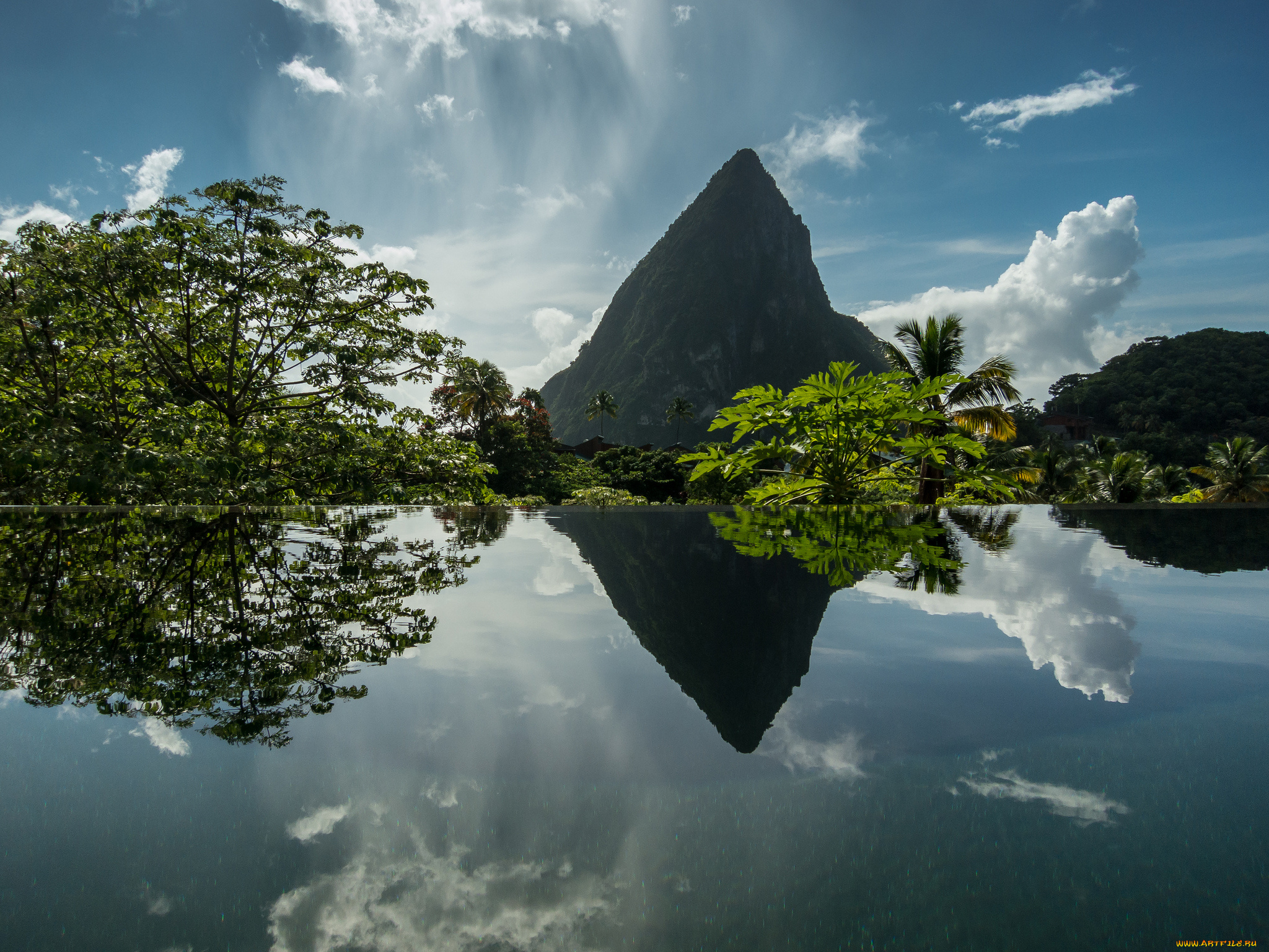 soufri&, 232, re, saint, lucia, природа, реки, озера, soufriere, caribbean, суфриер, сент-люсия, вест-индия, гора, отражение, вода, деревья