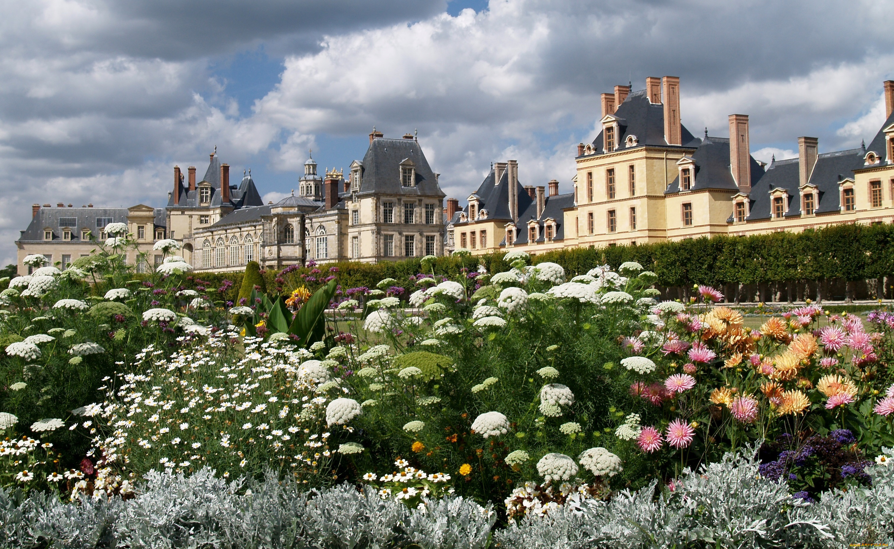 франция, иль, де, франс, фонтенбло, города, дворцы, замки, крепости, парк, аллея, цветы, дворцовый, комплекс