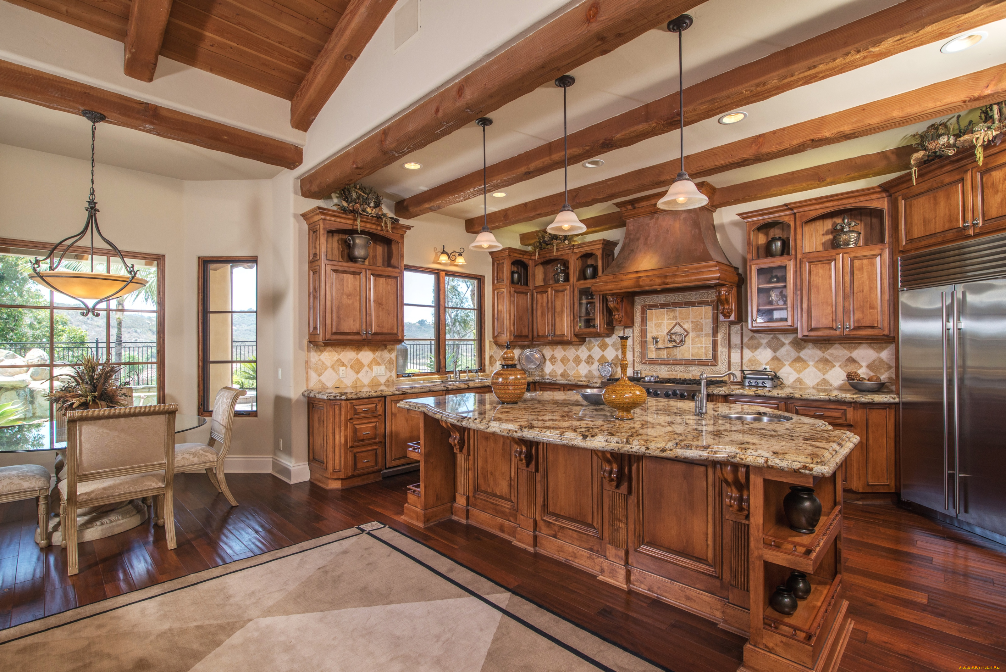 интерьер, кухня, посуда, люстры, мебель