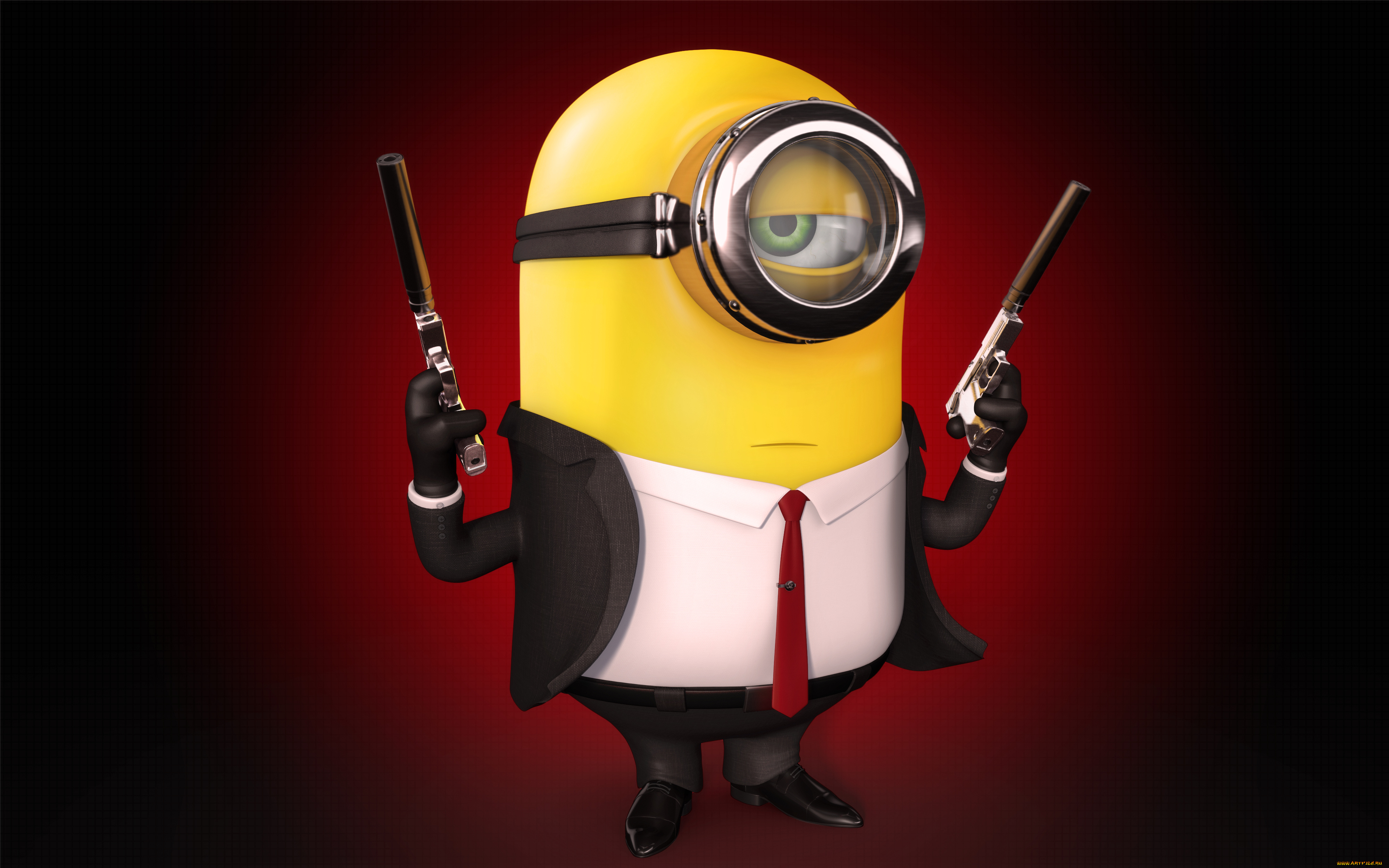 despicable, me, minion, hitman, мультфильмы, миньон, хитмэн, пистолет, глушитель, костюм