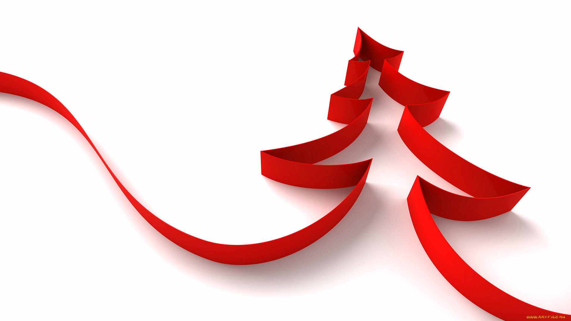 праздничные, 3д, графика, , новый, год, красная, лента, силуэт, ёлка