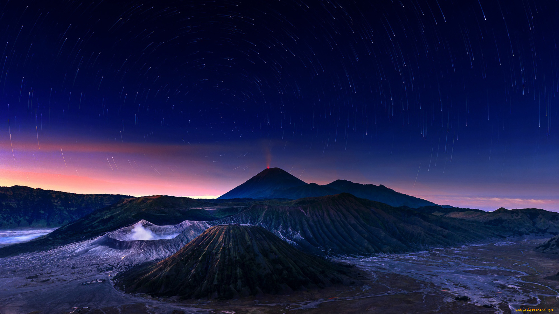 природа, горы, индонезия, Ява, небо, звезды, ночь, вулкан, bromo-tengger-semeru, national, park, indonesia, бромо