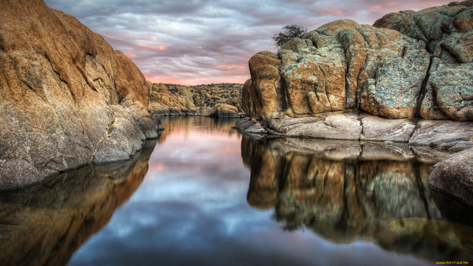 природа, реки, озера, аризона, watson, lake, prescott, облака, скалы, отражение, arizona, вода, озеро, сша