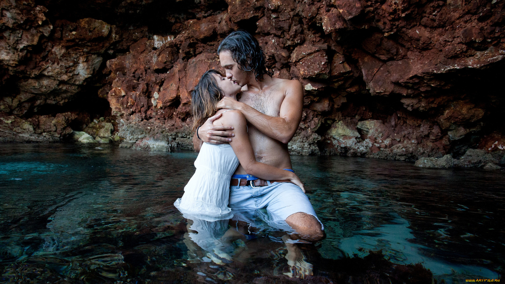 разное, мужчина, женщина, парень, девушка, в, воде, поцелуй, любовь