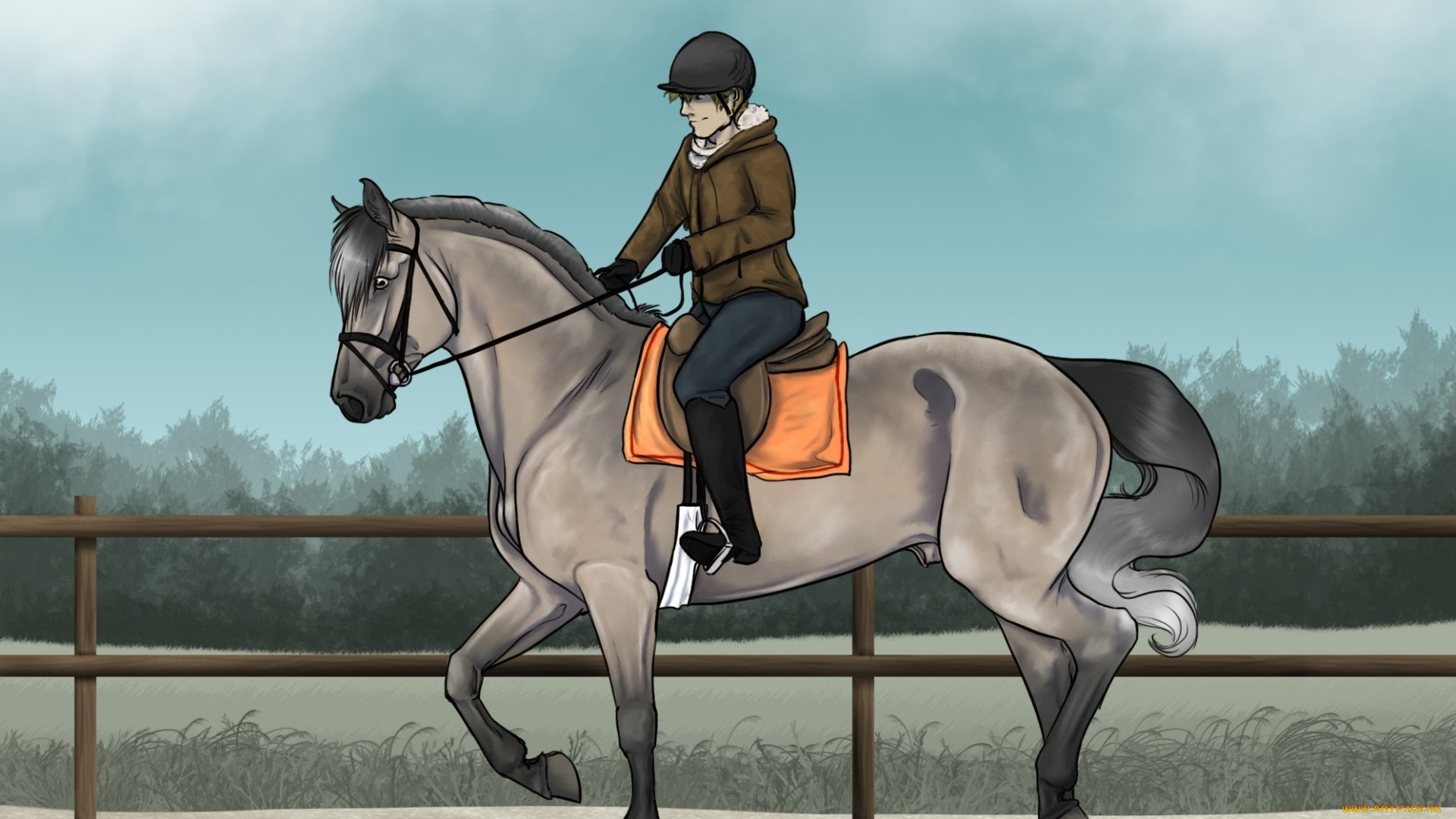 рисованные, животные, , лошади, всадник, лошадь