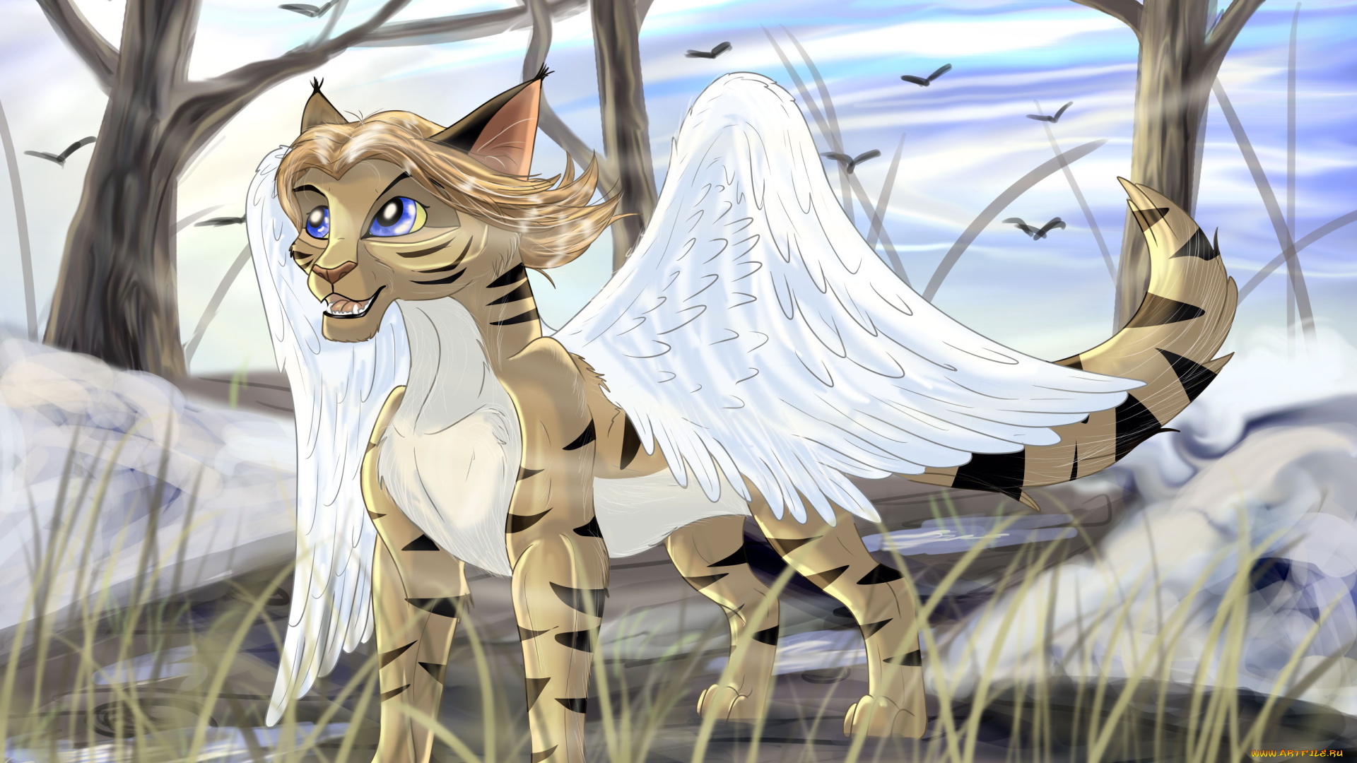 рисованные, животные, , сказочные, , мифические, зима, лес