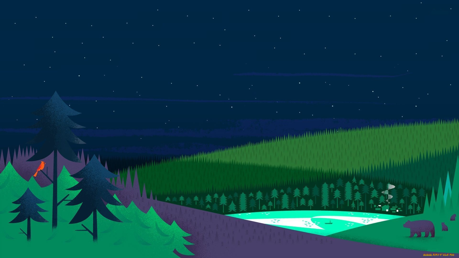 векторная, графика, природа, медведи, лето, лес