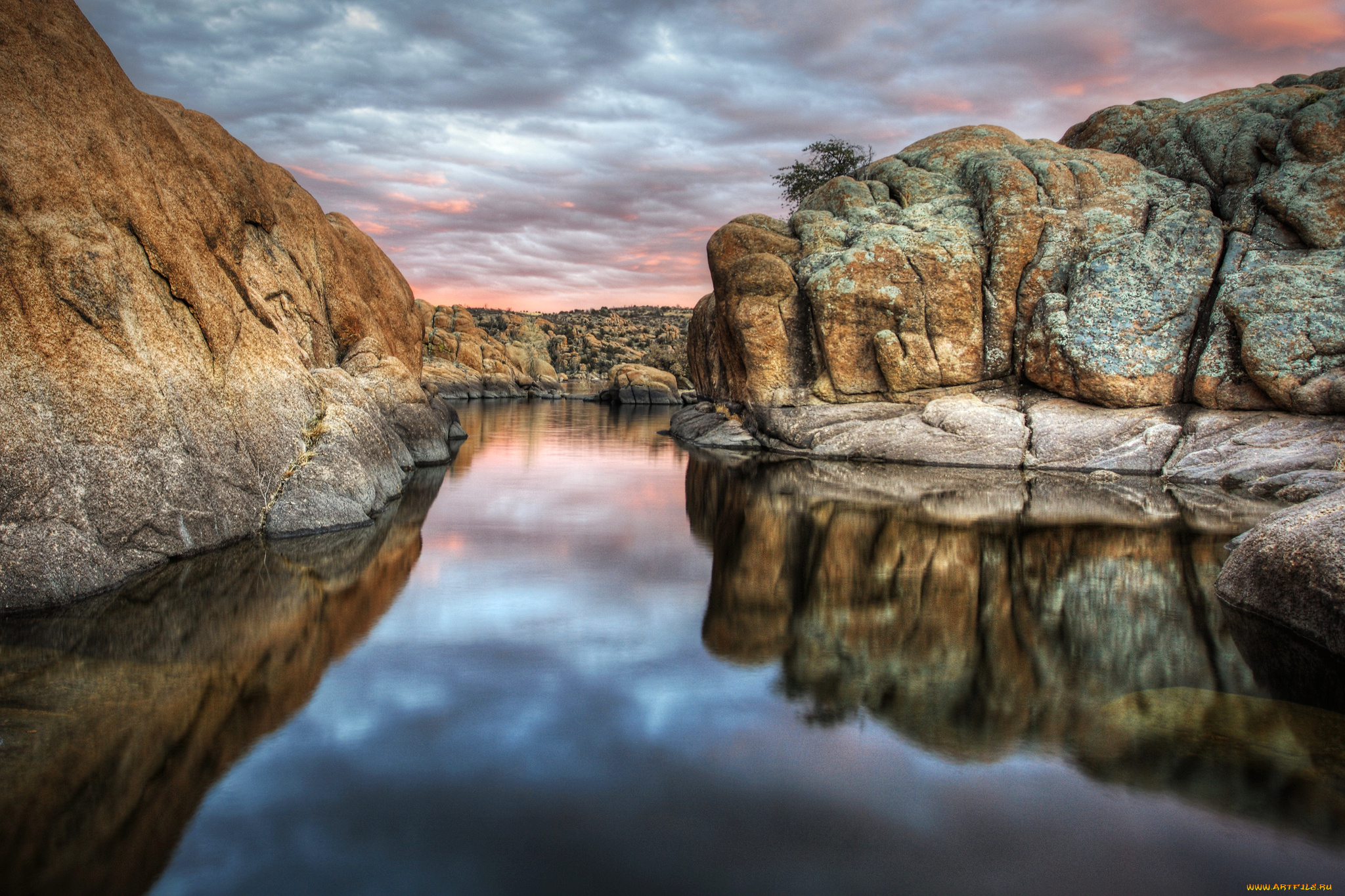 природа, реки, озера, аризона, watson, lake, prescott, облака, скалы, отражение, arizona, вода, озеро, сша