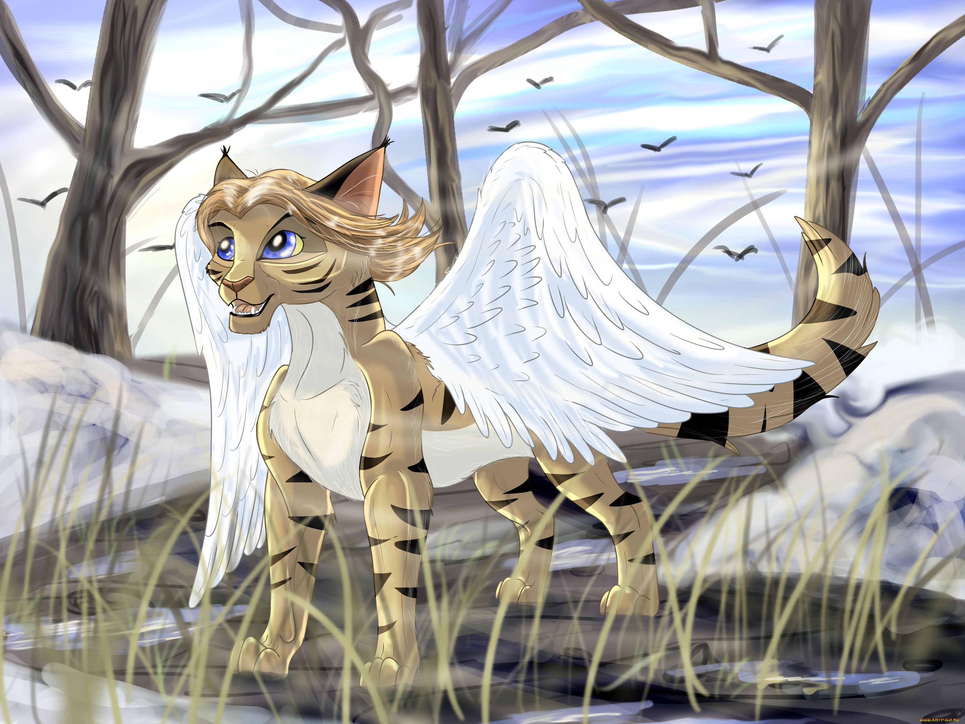 рисованные, животные, , сказочные, , мифические, зима, лес