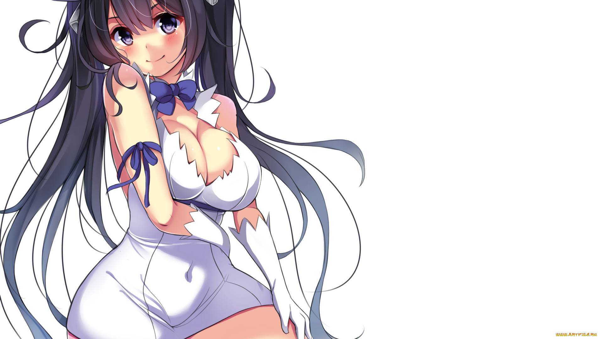 аниме, danmachi, гестия, богиня, взгляд, фон, улыбка, девушка, syow, hestia