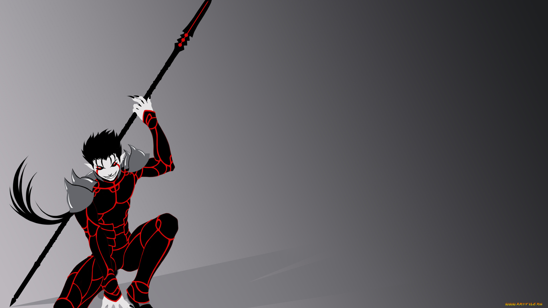 аниме, fate, stay, night, улыбка, вектор, фон, взгляд, копьё, лансер, демон, арт