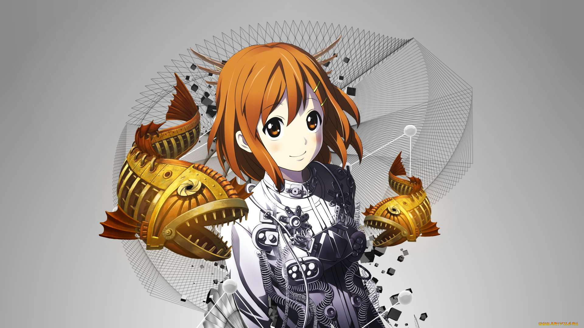 аниме, k-on, девушка, взгляд, фон, пирании