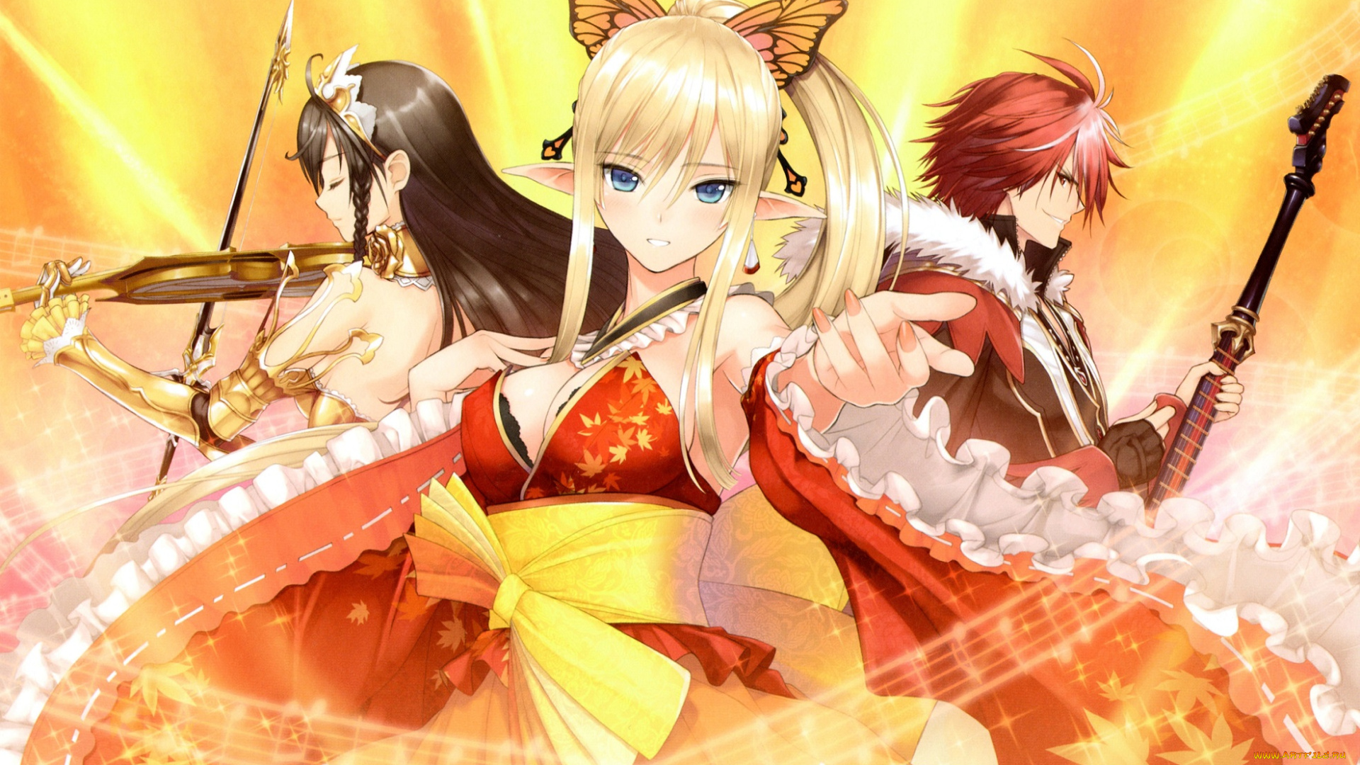 аниме, tony, taka, , artbook, sonia, blanche, taka, tony, арт, парень, девушки, эльф, музыкальные, инструменты, оружие, kirika, towa, alma, agnam, bulletheart, shining, resonance