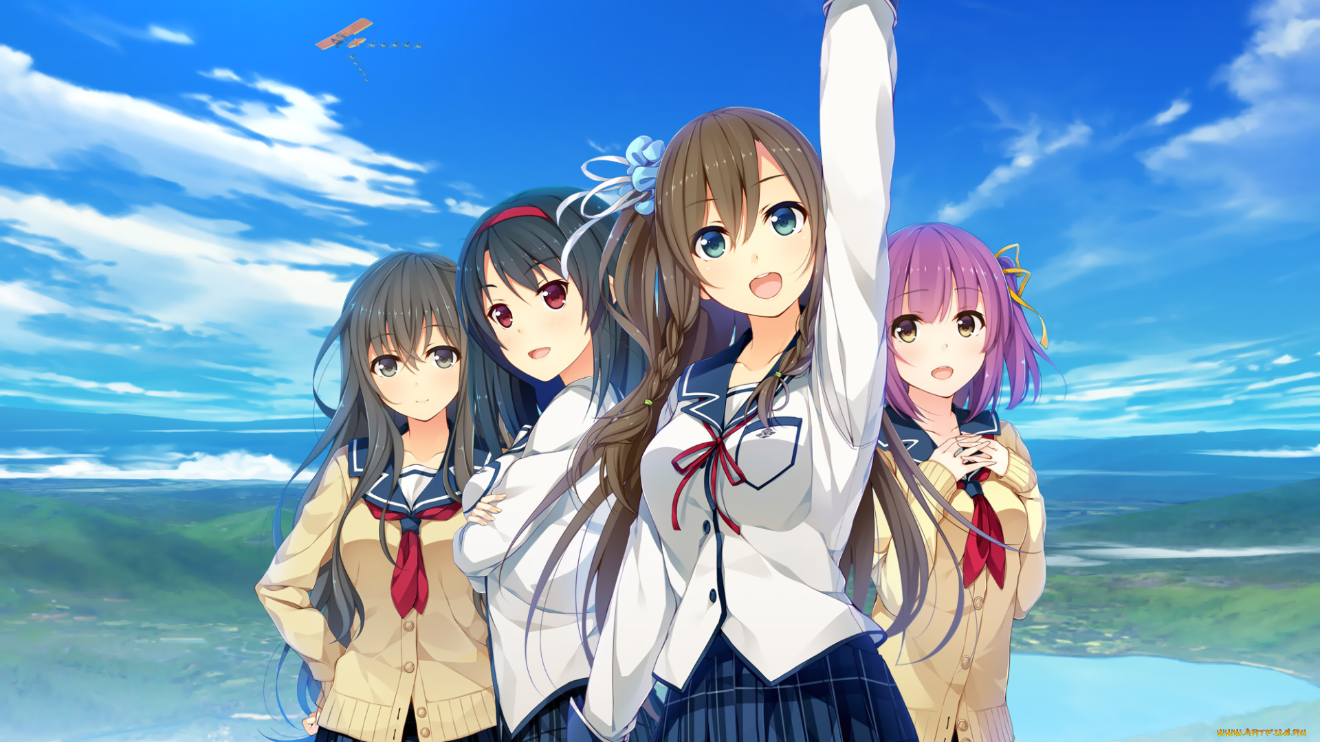 аниме, unknown, , другое, арт, higuchi, isami, aikawa, tatsuki, character, tagme, sorairo, innocent, unasaka, ryou, девушки, небо