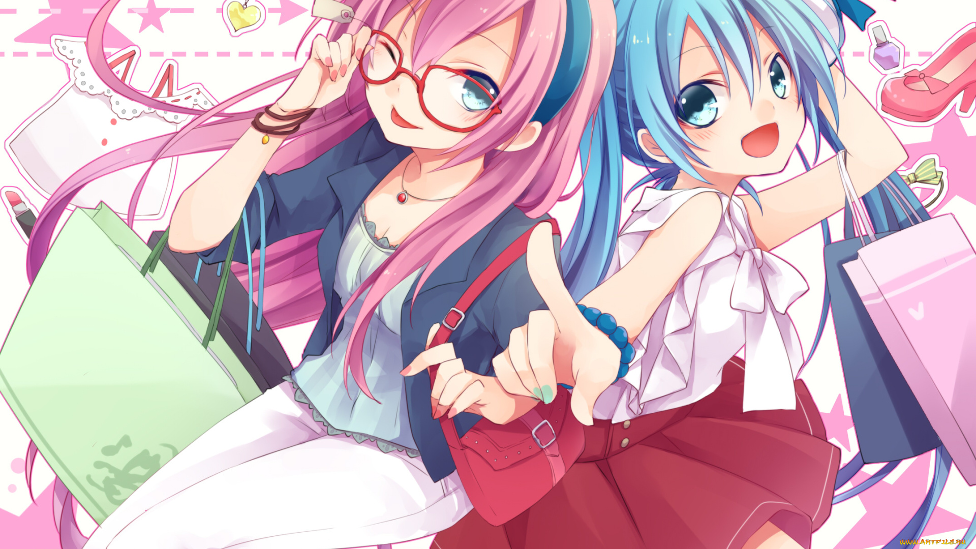 аниме, vocaloid, очки, взгляд, девочки, арт, liar-player, kuroi, megurine, luka, hatsune, miku