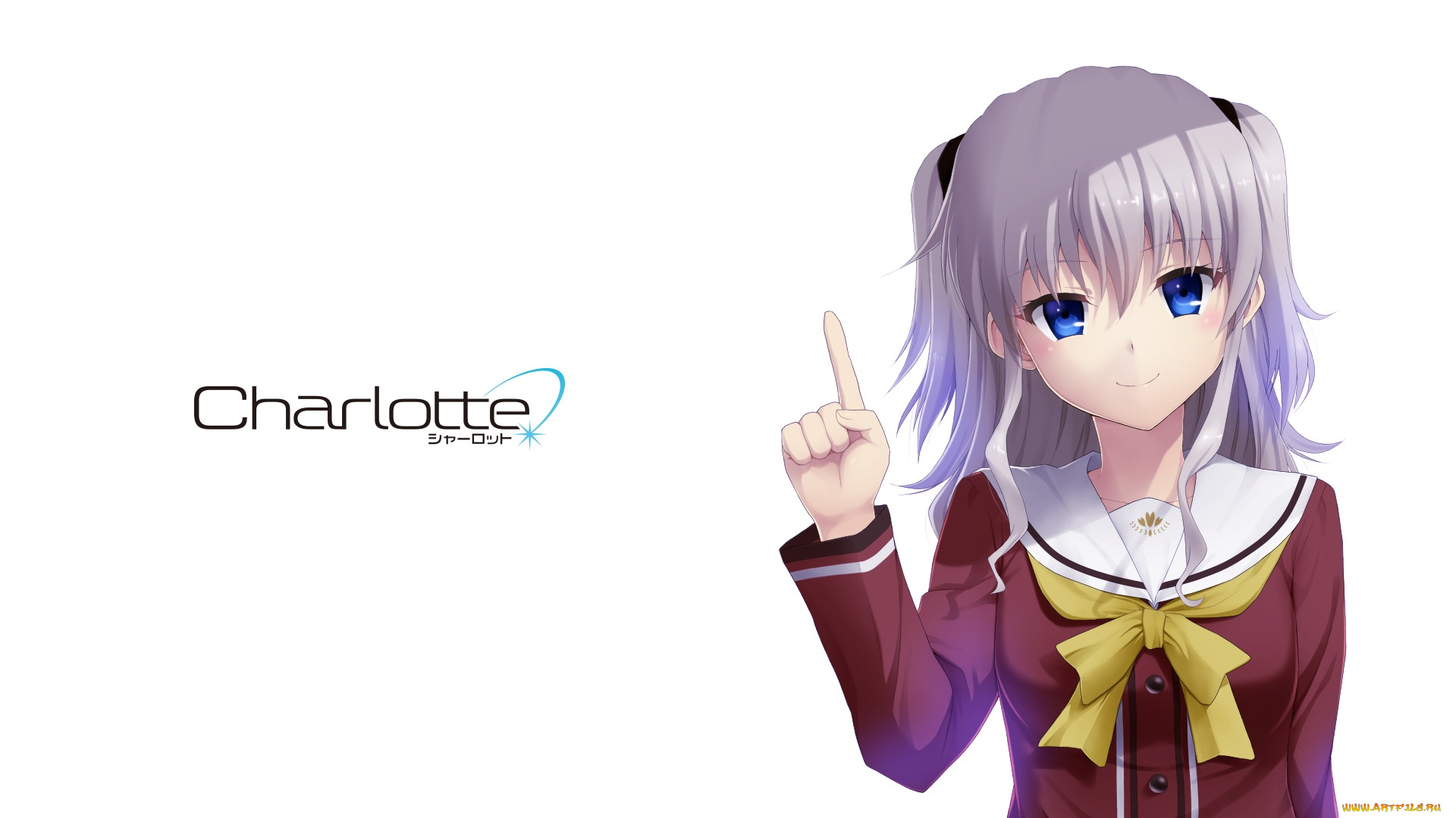 charlotte, аниме, unknown, , другое, арт, бант, взгляд, девочка, улыбка, seirei911, tomori, nao