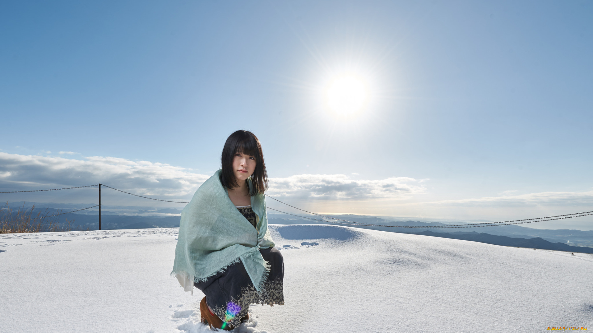 девушки, -unsort, , азиатки, азиатка, зима, солнце, пейзаж, небо, девушка, ryuichi, miyazaki