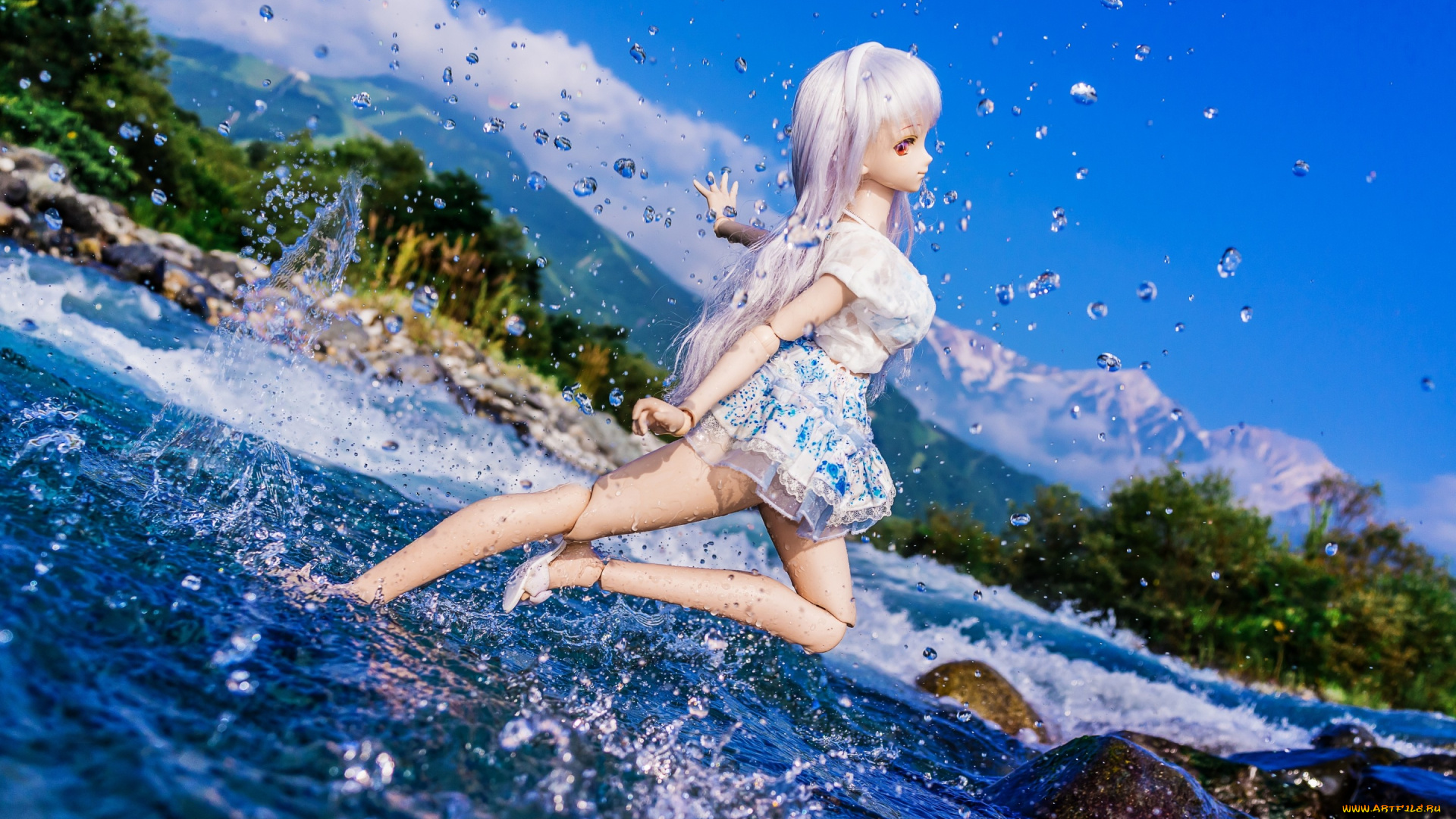 разное, игрушки, настроение, природа, игрушка, кукла, брызги, вода