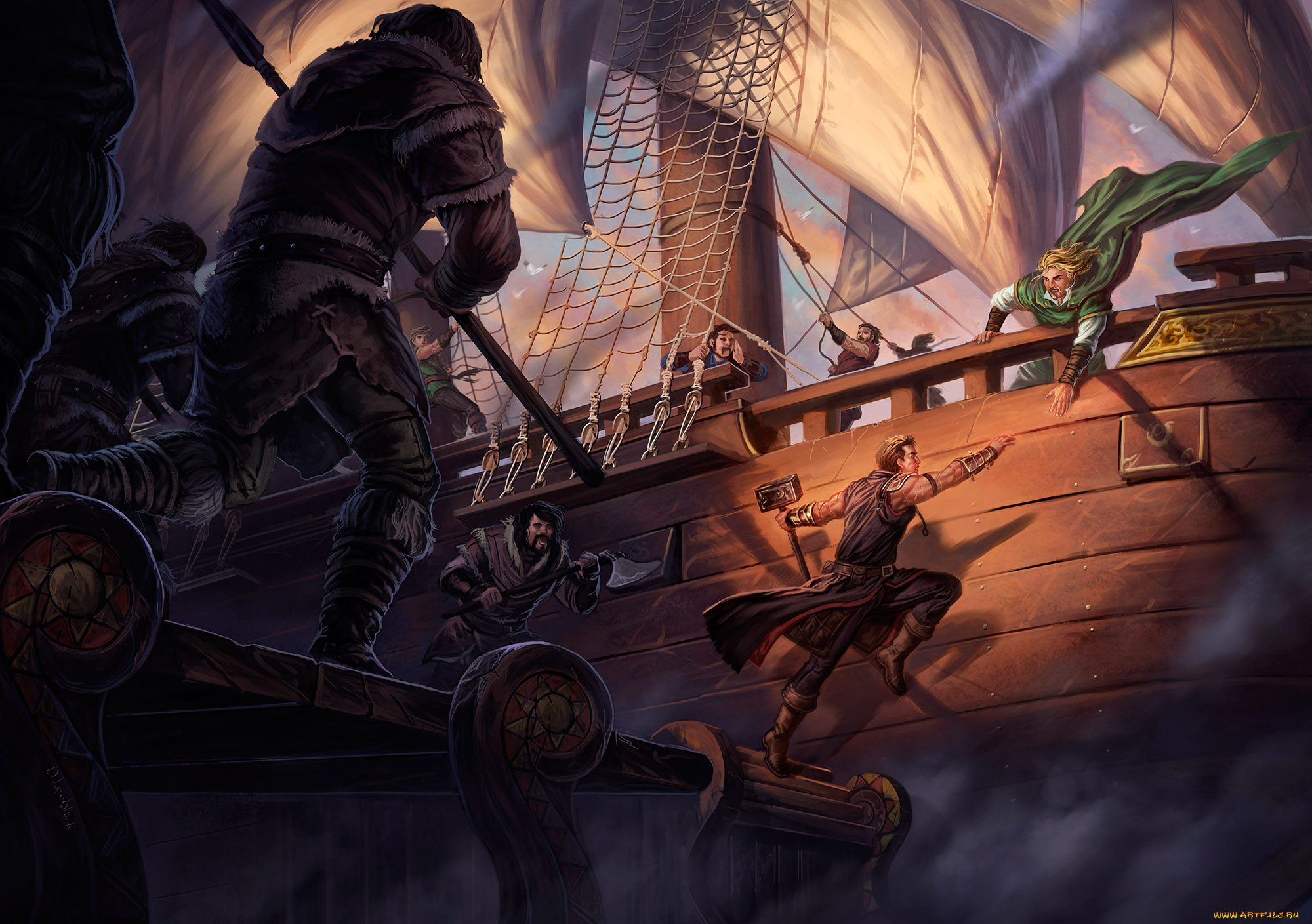 фэнтези, люди, корабль, парни, мужчины