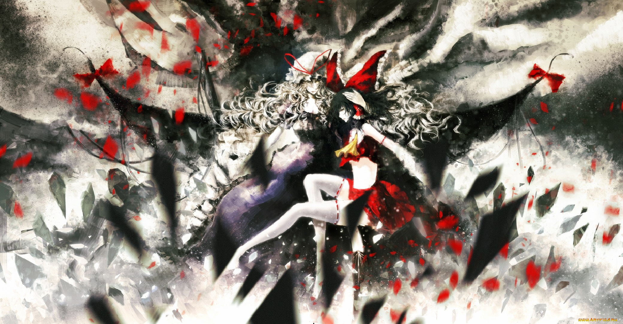 аниме, touhou, бант, чепчик, iori, hakurei, reimu, yakumo, yukari, девушки, осколки, арт