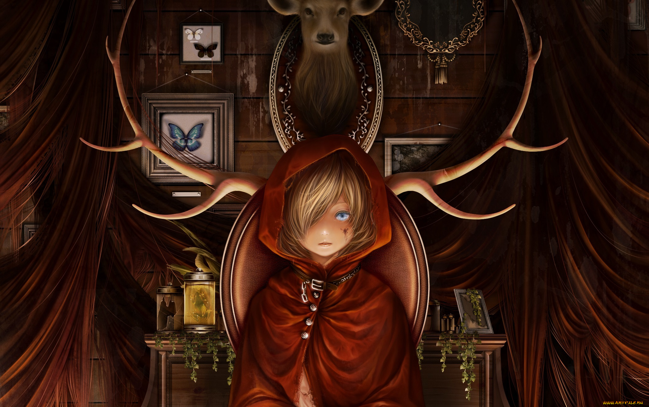 аниме, unknown, , другое, рога, девочка, арт