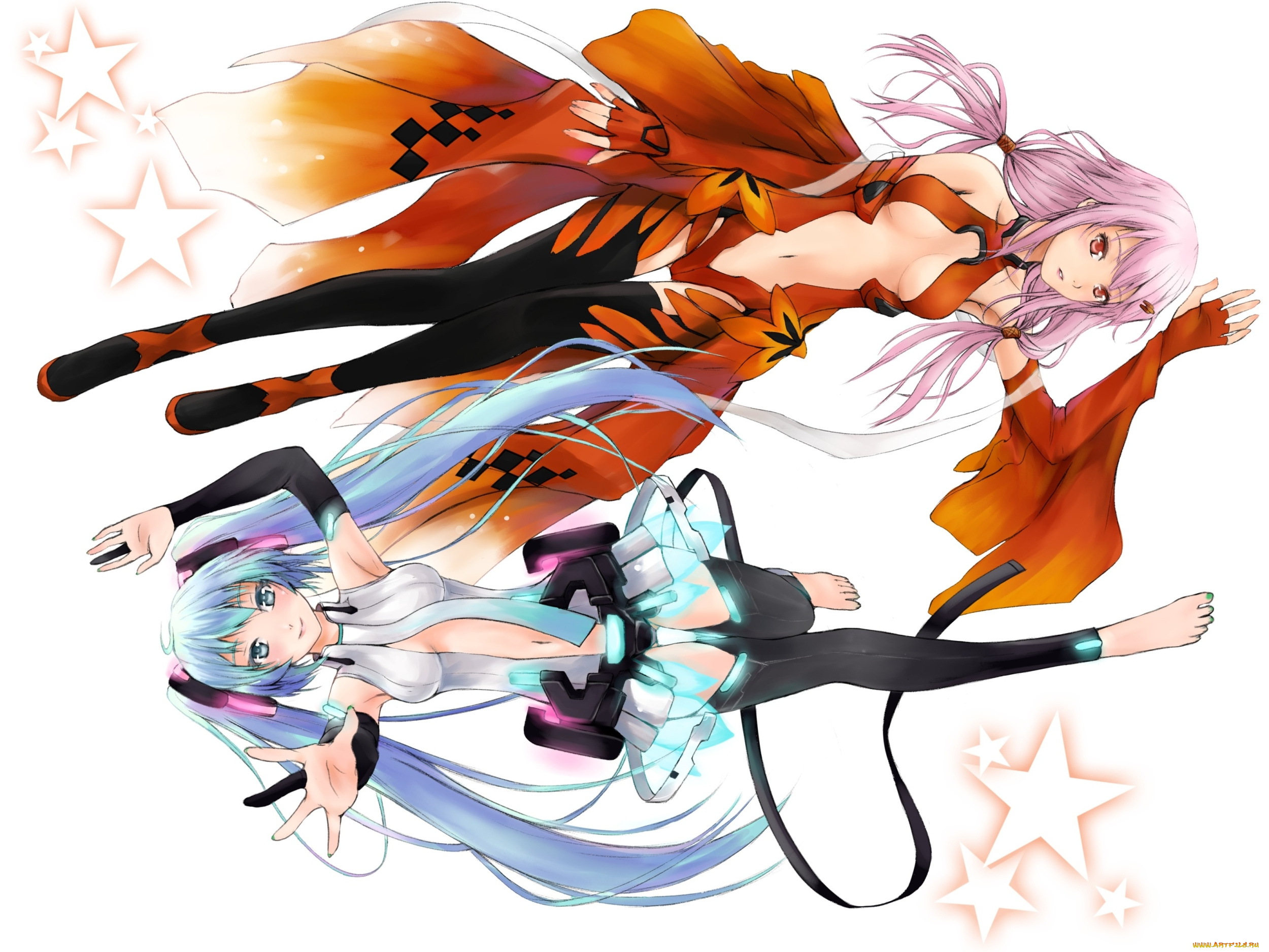 аниме, unknown, , другое, guilty, crown, vocaloid, hatsune, miku, append, yuzuriha, inori, dan, killaflip, арт, девушки