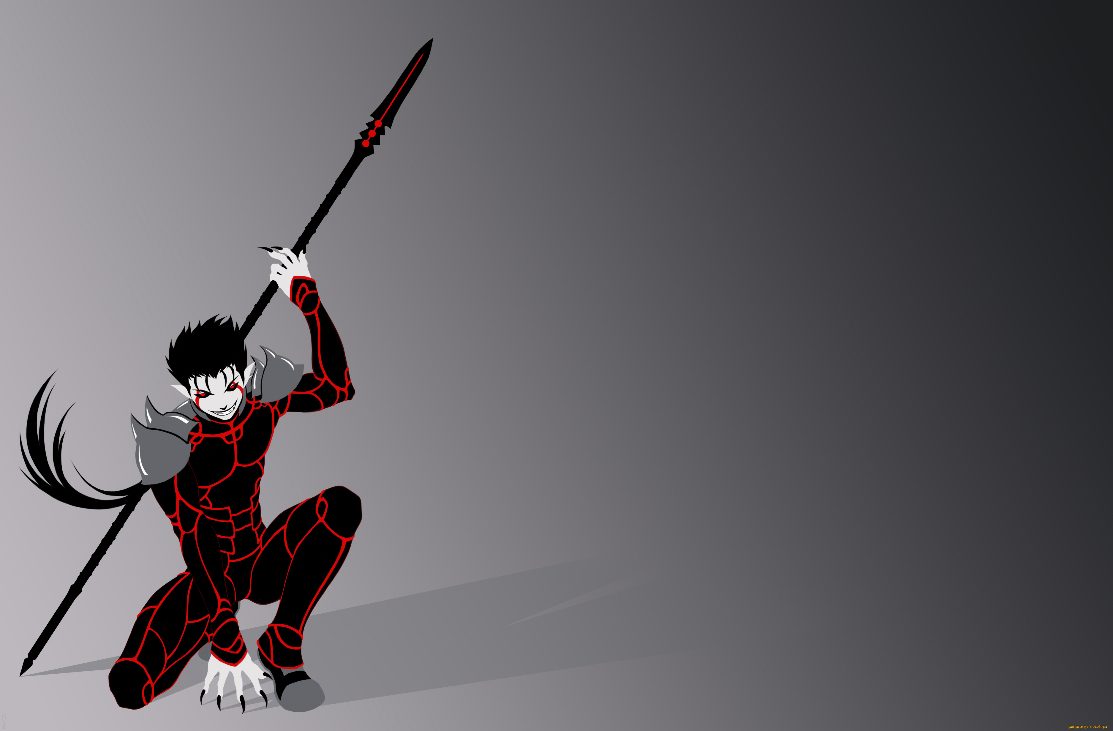 аниме, fate, stay, night, улыбка, вектор, фон, взгляд, копьё, лансер, демон, арт