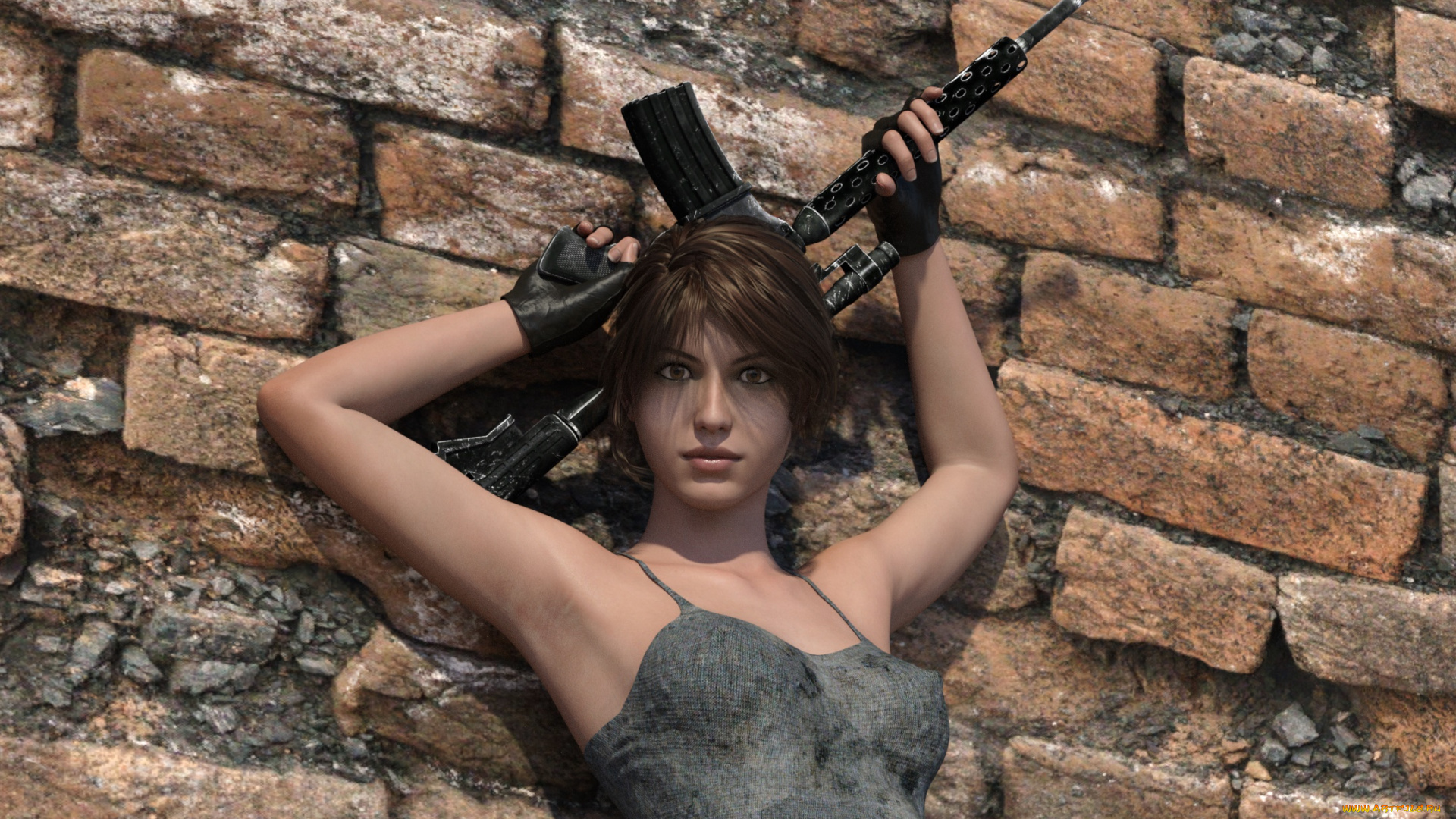 3д, графика, фантазия, , fantasy, девушка, взгляд, фон, оружие