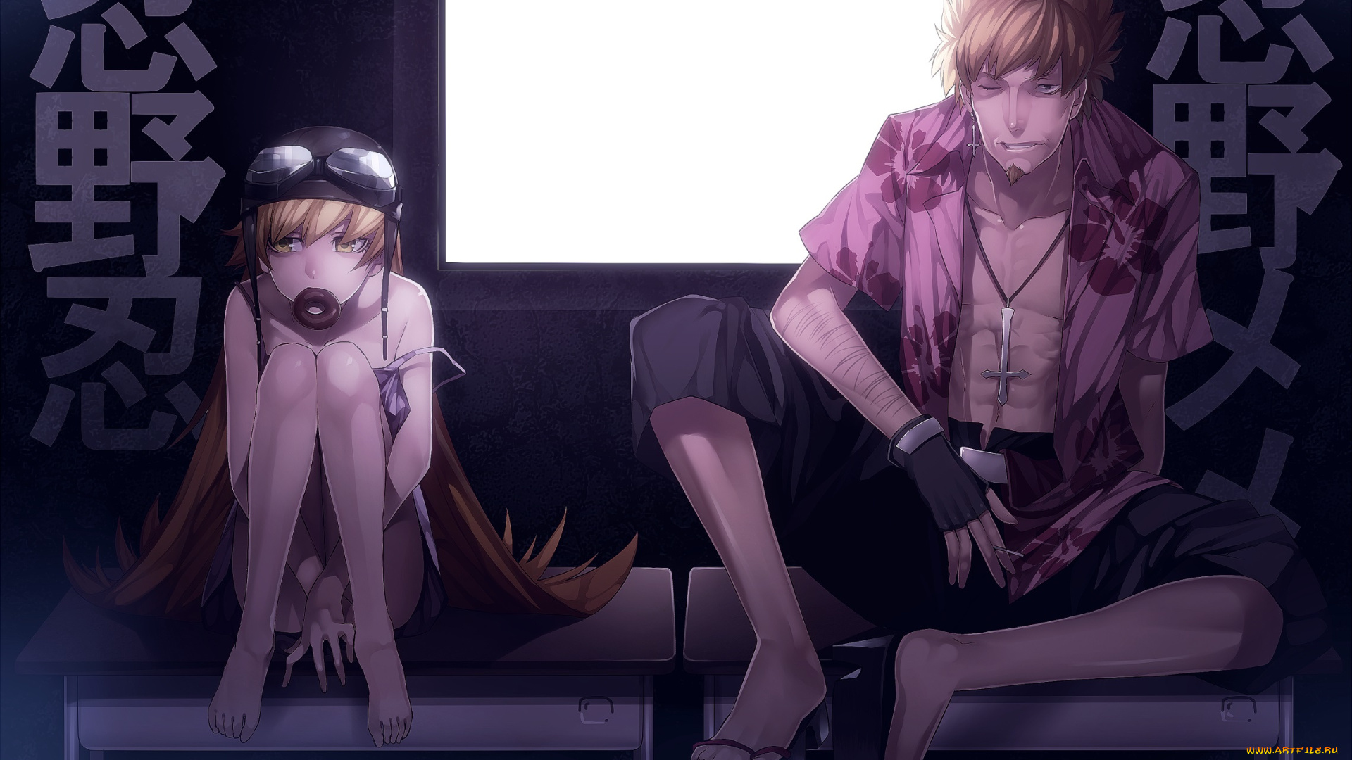 аниме, bakemonogatari, девочка, мужчина