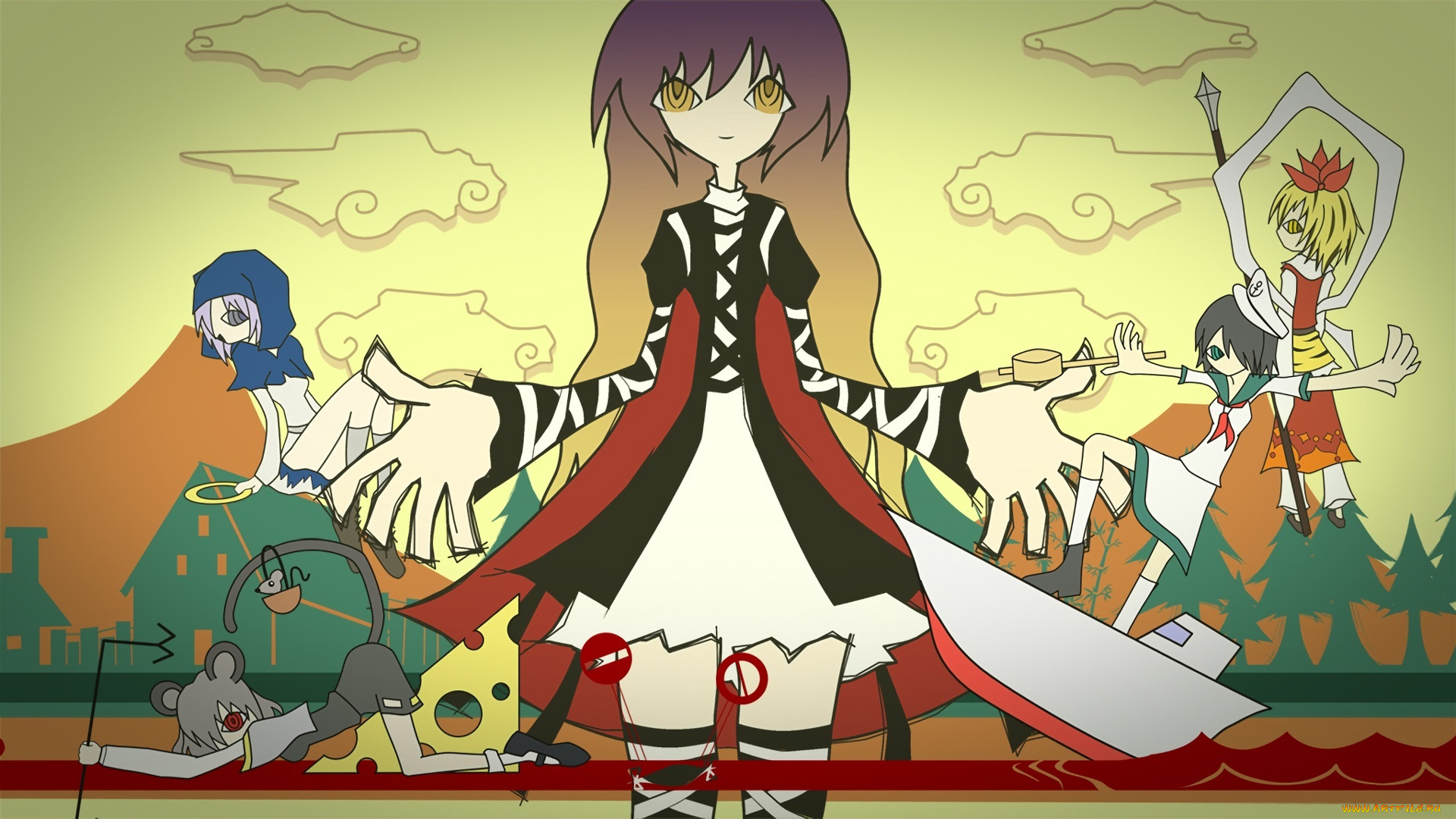 аниме, bakemonogatari, девушка, фон, взгляд