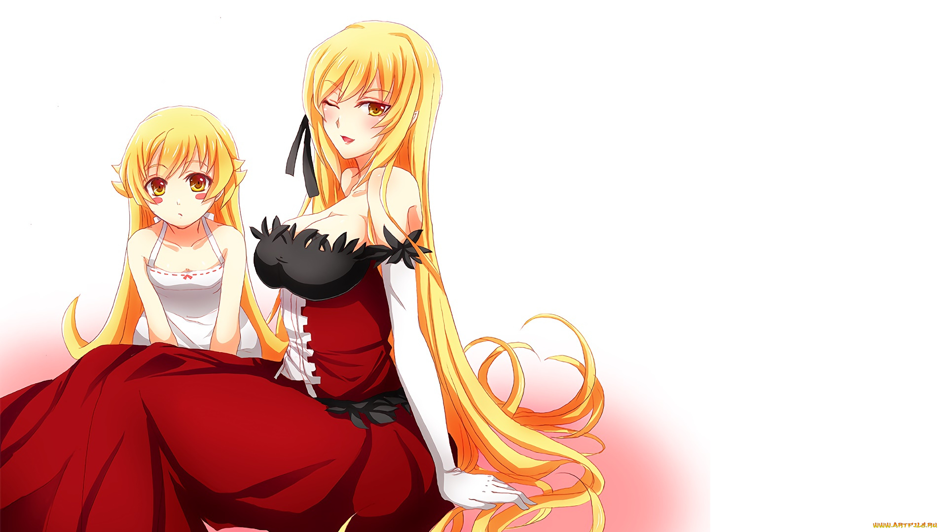 аниме, bakemonogatari, девушки, фон, взгляд