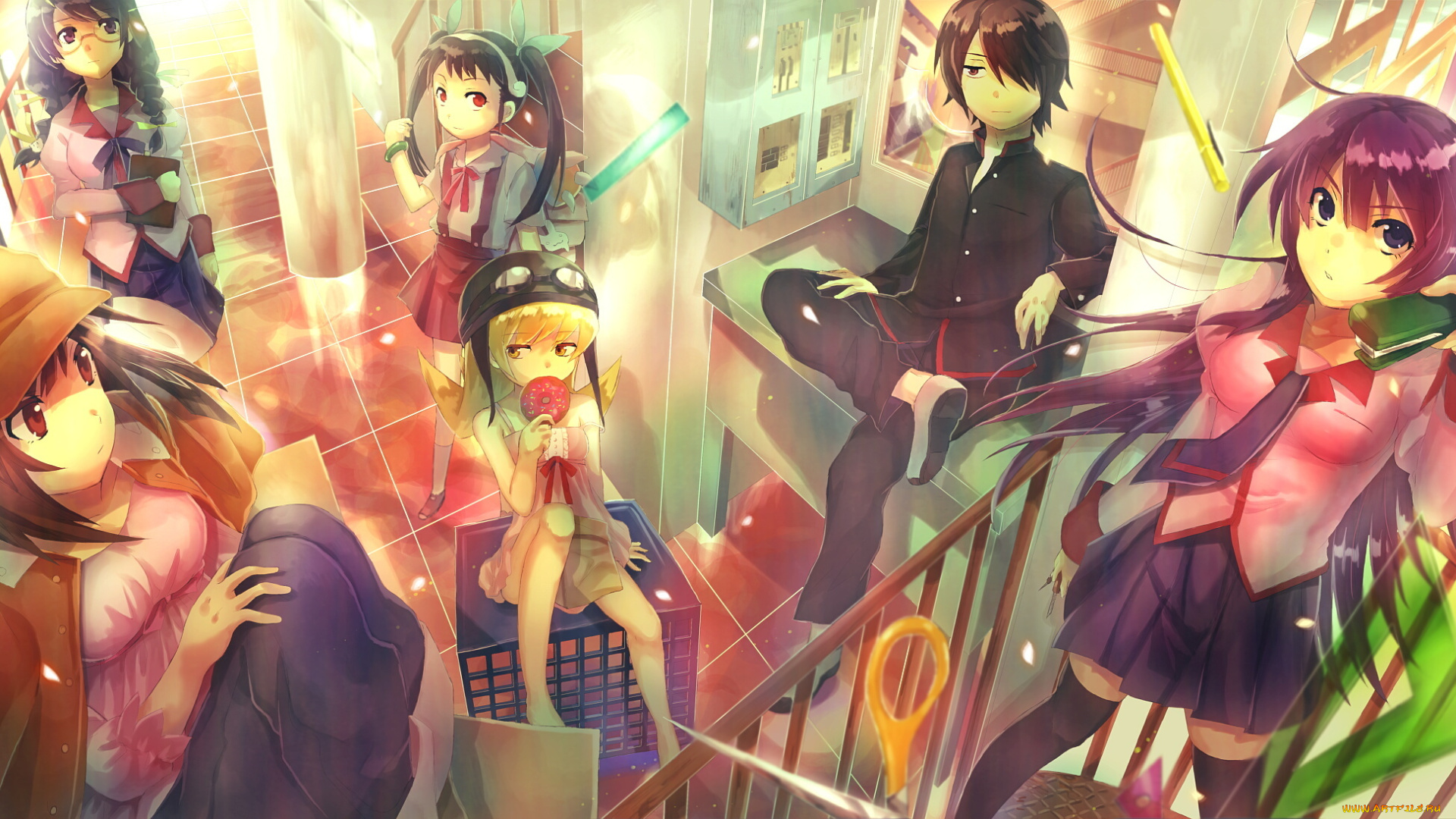 аниме, bakemonogatari, девушки, парень