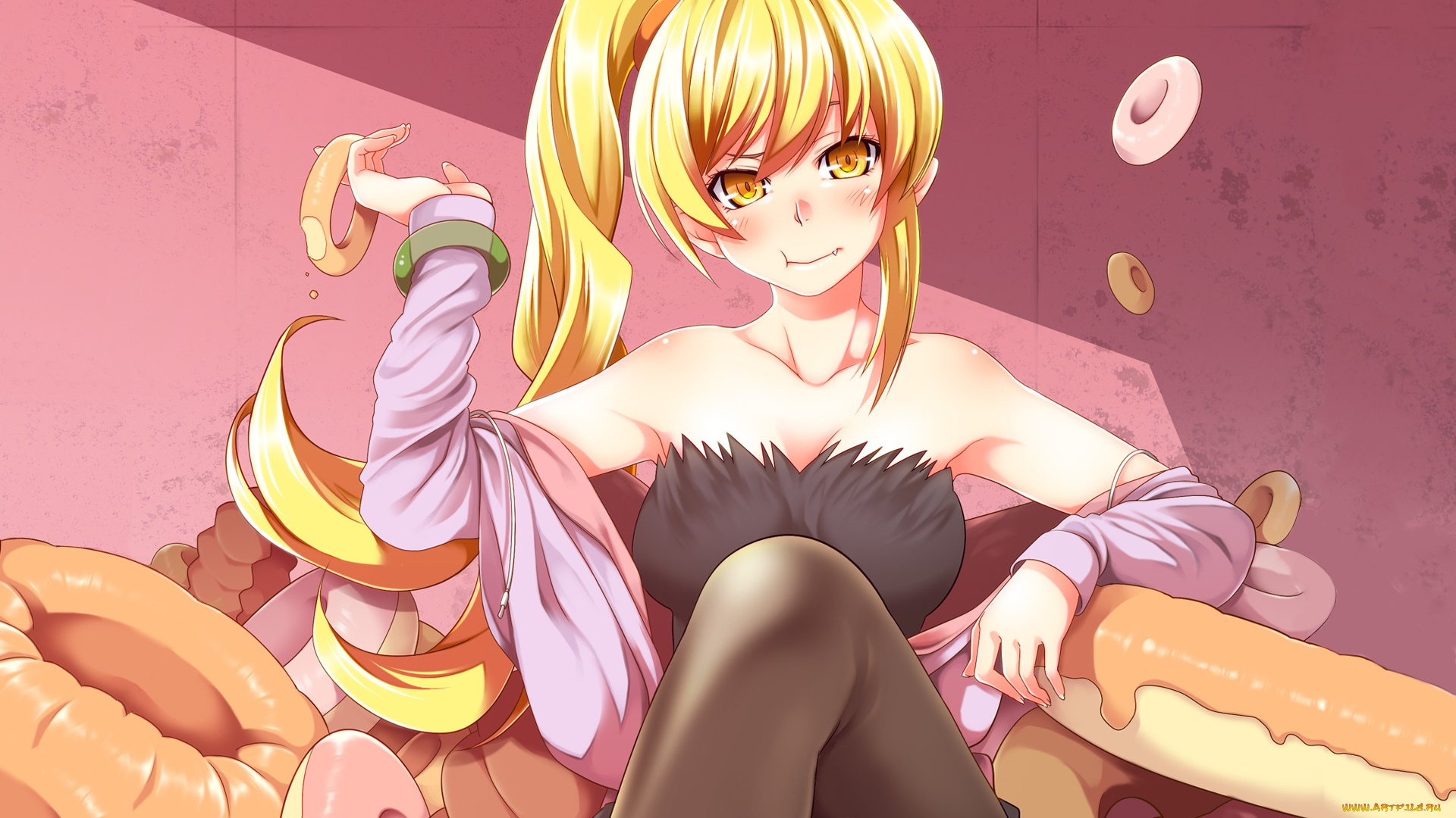 аниме, bakemonogatari, фон, взгляд, девушка