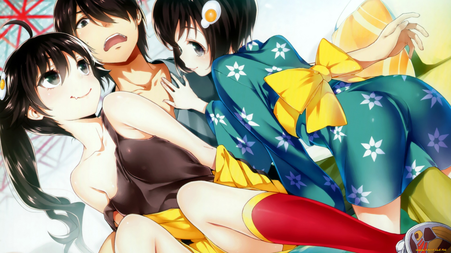 аниме, bakemonogatari, парень, девушки