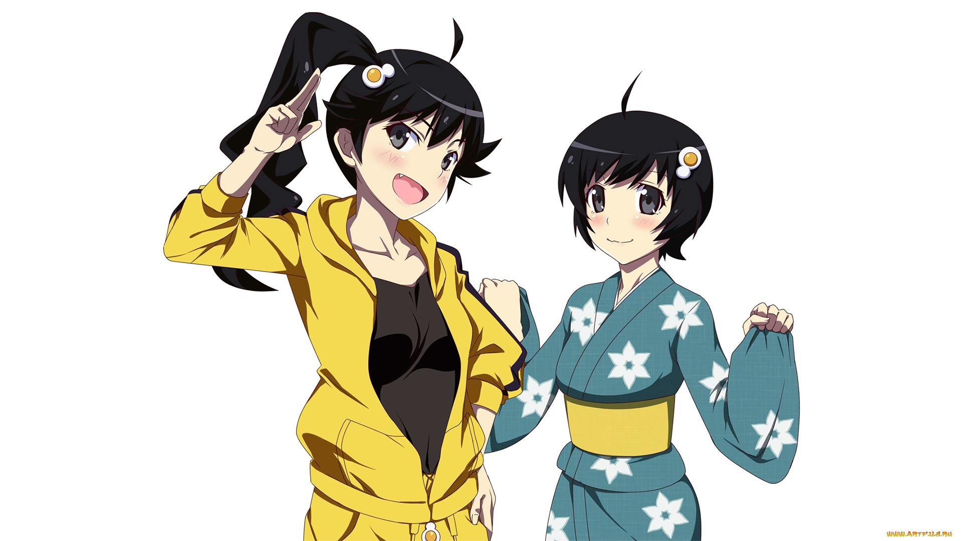 аниме, bakemonogatari, взгляд, девушки, фон