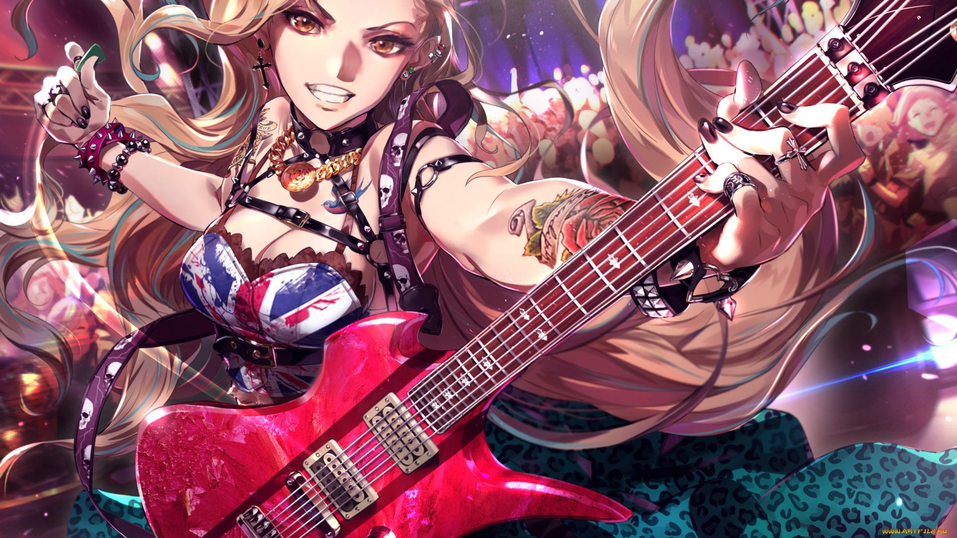 аниме, furyou, michi, gang, road, девушка, гитара