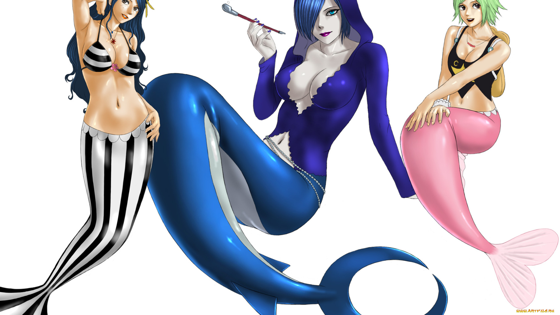 аниме, one, piece, девушки, русалки