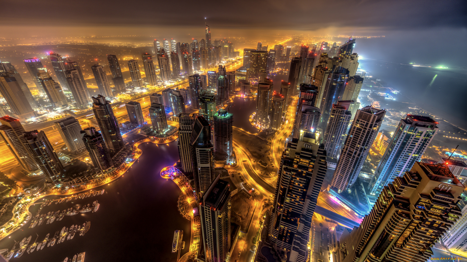 dubai, города, дубай, , оаэ, огни, ночь