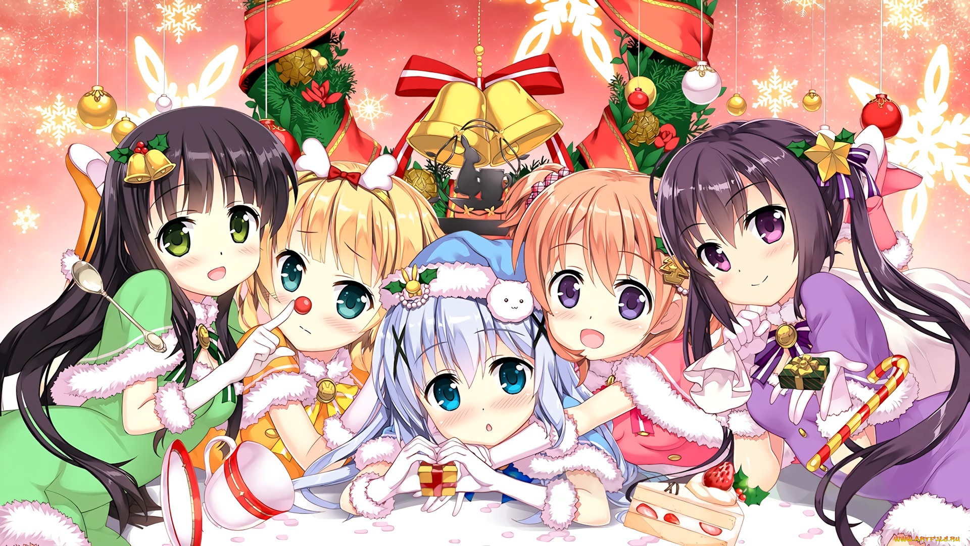 gochuumon, wa, usagi, desu, ka, аниме, фон, взгляд, девушки