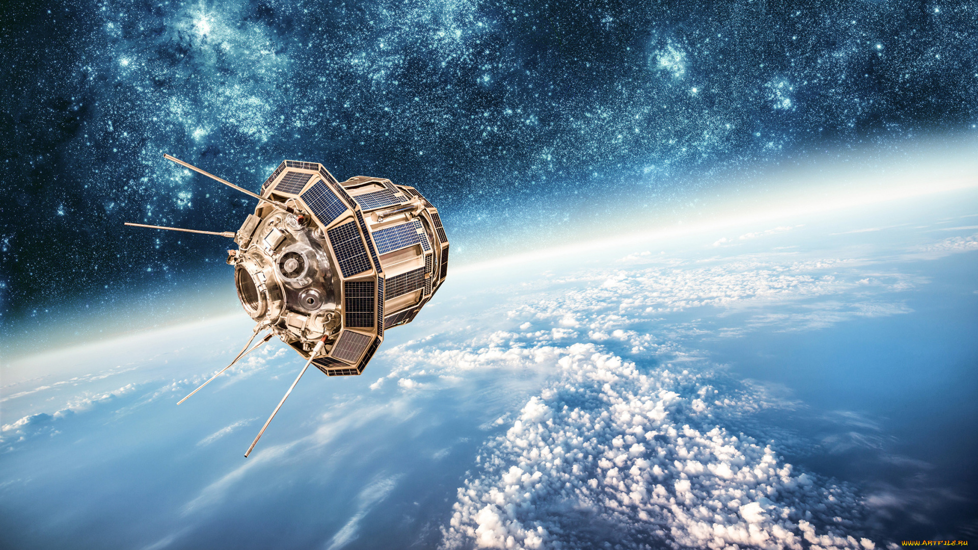 космос, арт, спутник, атмосфера, земля