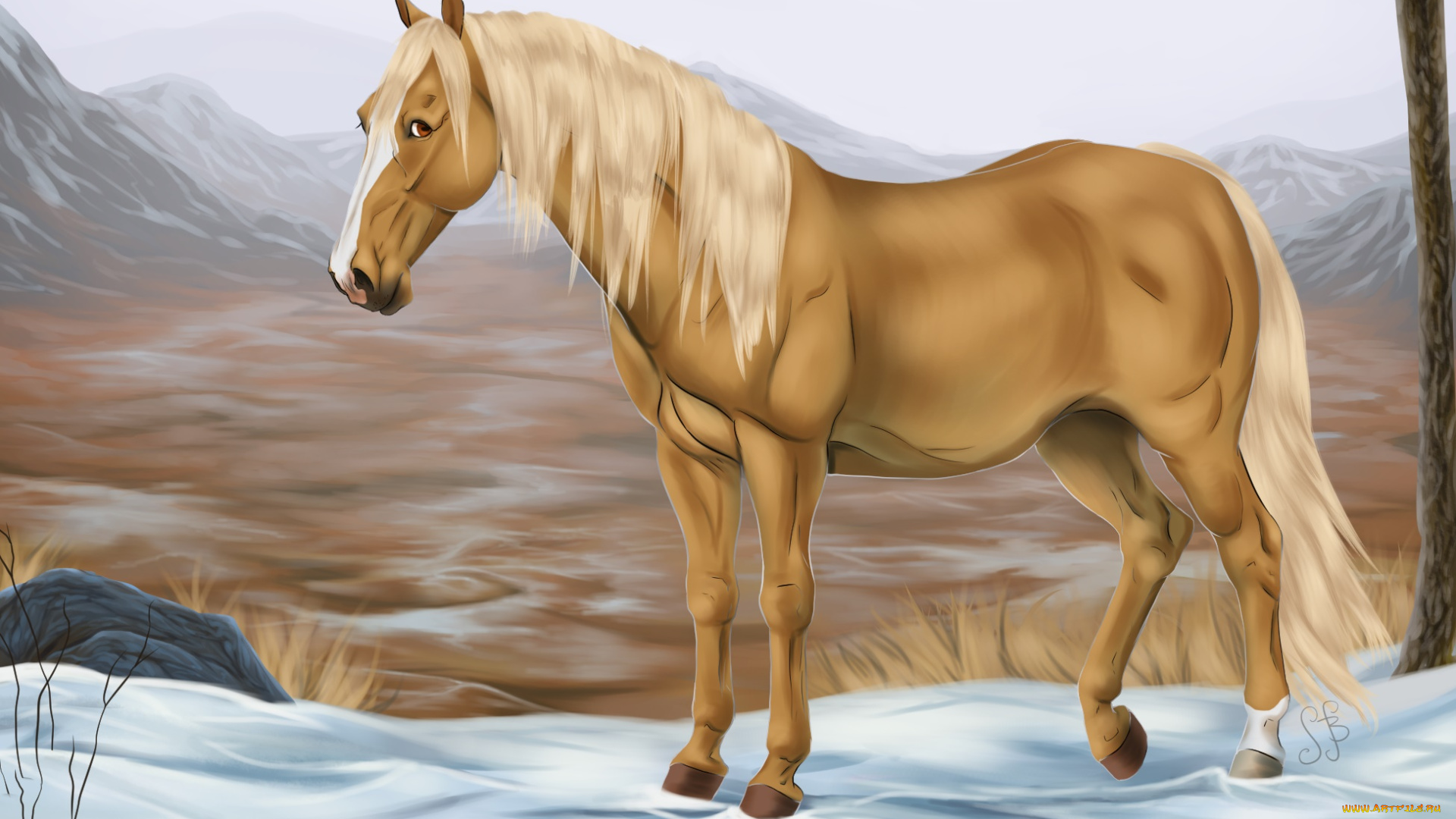 рисованное, животные, , лошади, фон, лошадь