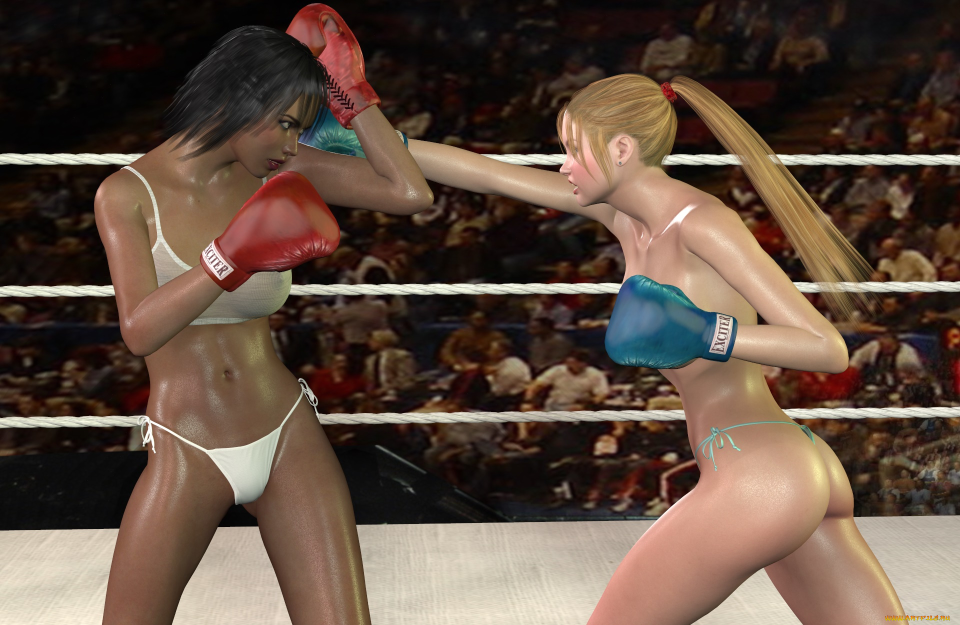 3д, графика, спорт, , sport, взгляд, девушки, бокс, ринг, фон